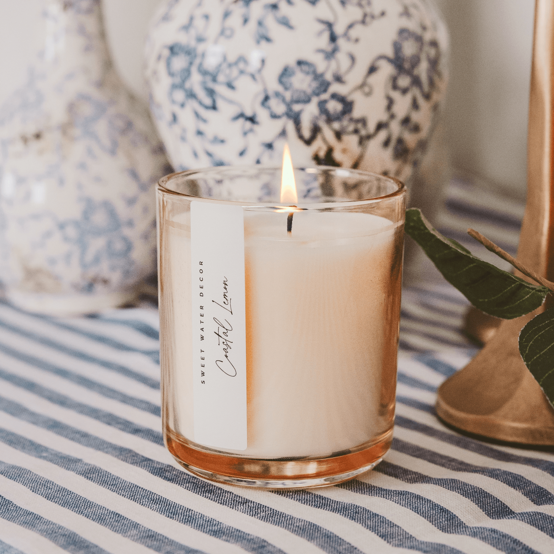 Sweet Water Decor Candles Coastal Lemon Soy Candle - Tinted Glass Jar - 12 oz