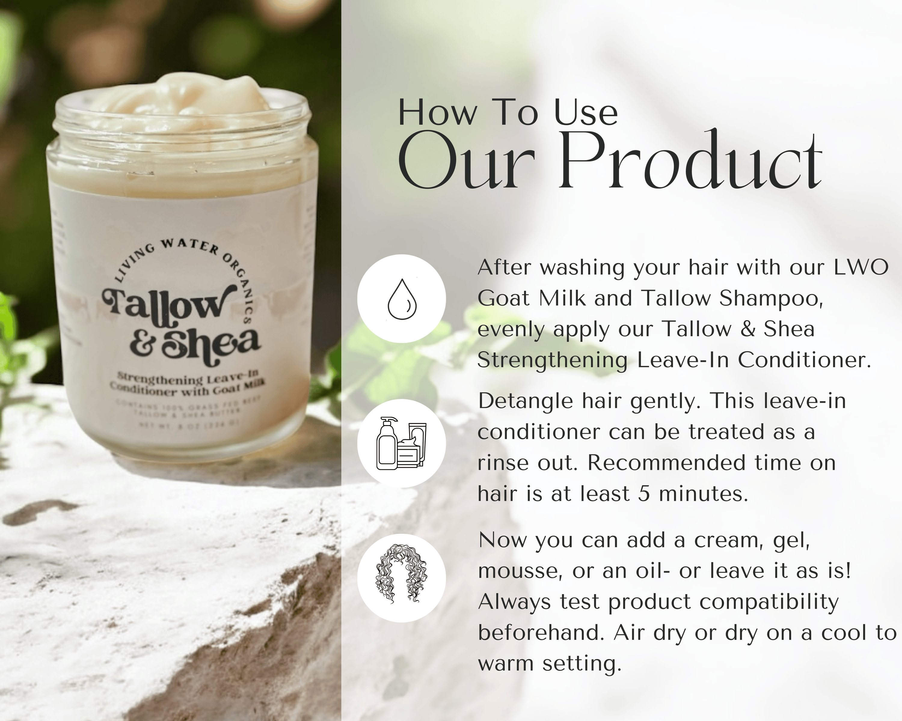 Living Water Organics Tallow, Shea & Goat Milk Leave-In Conditioner