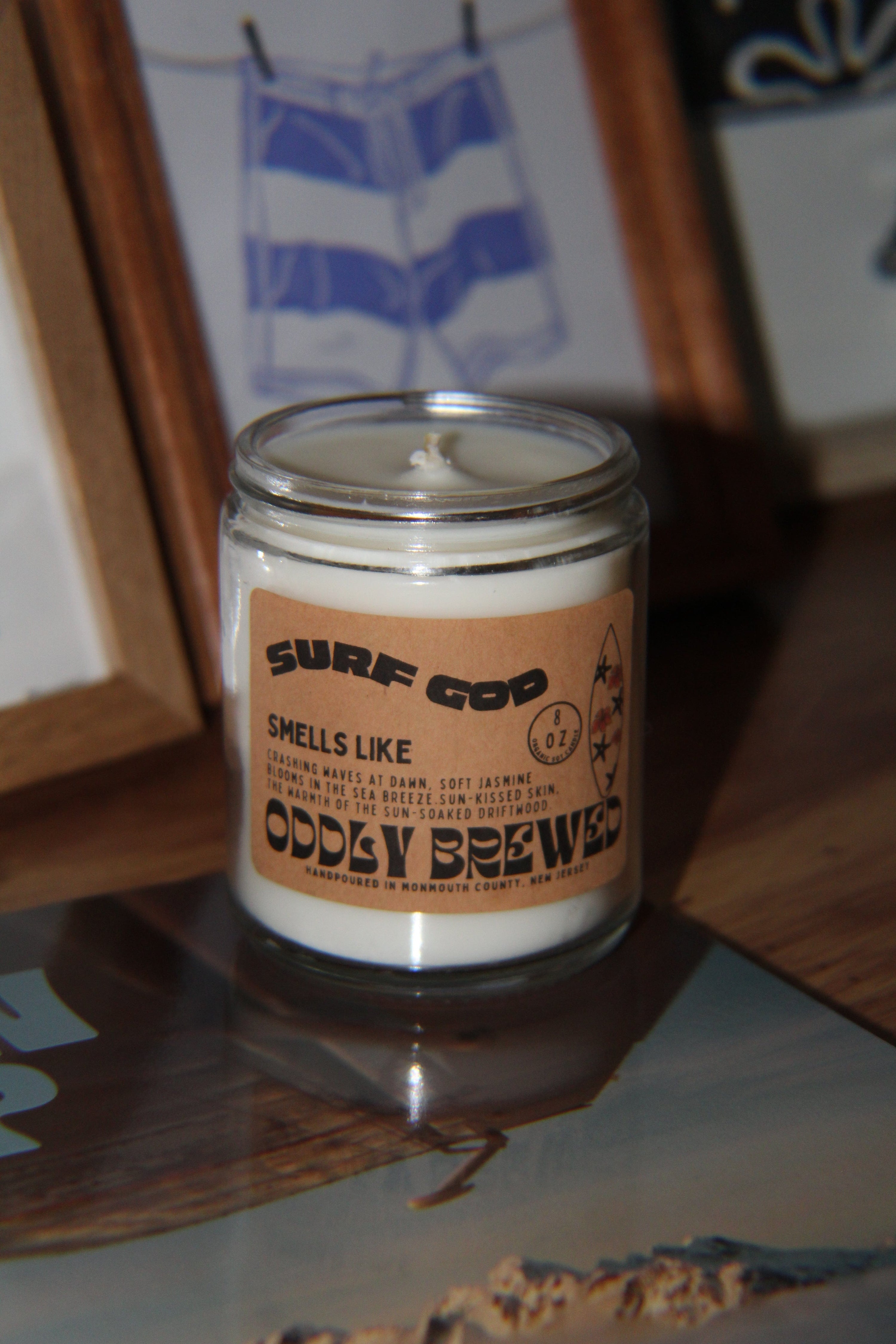 Oddly Brewed Candles Cream 8oz Surf God Soy Candle