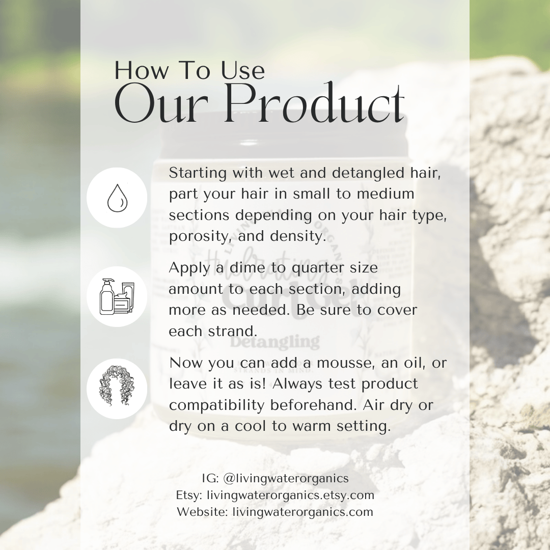 Instructions on how to use a product with icons and text overlay on a blurred natural background
