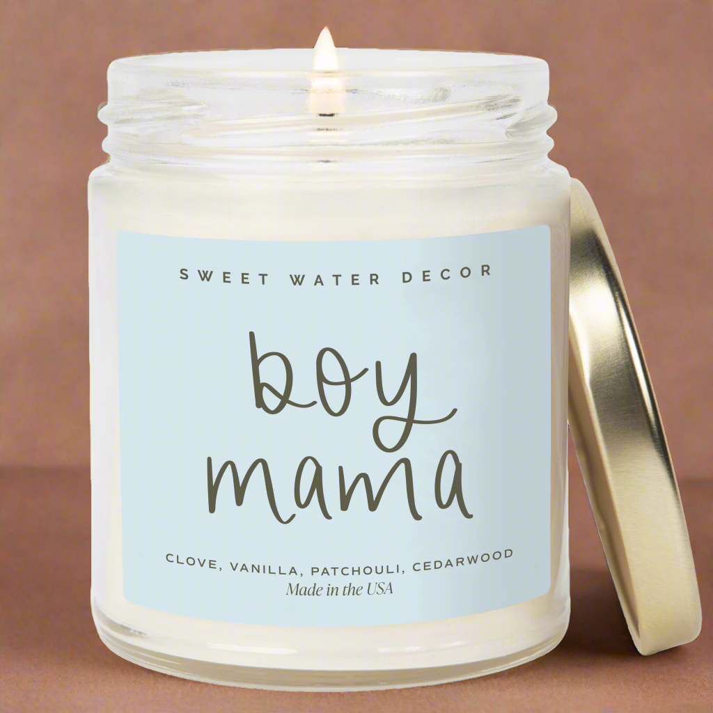Boy Mama Soy Candle - Clear Jar - 9 oz (Palo Santo Patchouli) - Sweet Water Decor - Candles