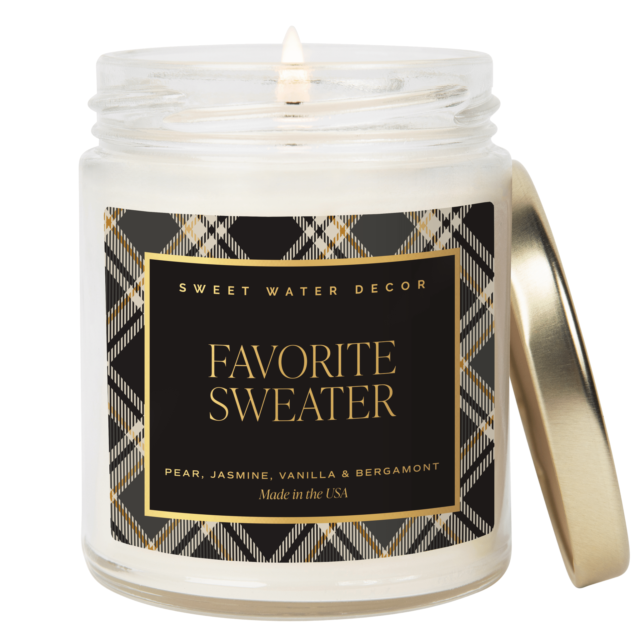 Sweet Water Decor Candles Favorite Sweater Soy Candle - Patterned 9 oz - Clear Jar (Cashmere and Vanilla)