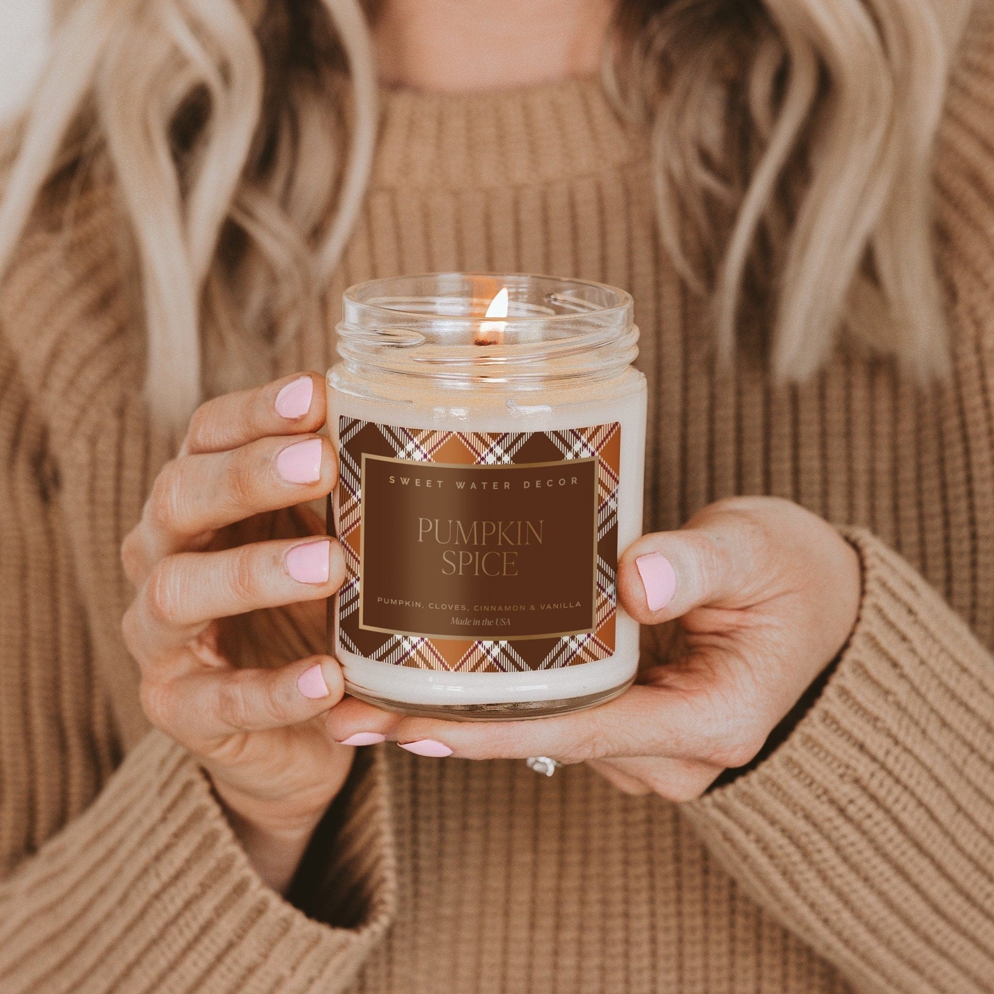 Sweet Water Decor Candles Pumpkin Spice Soy Candle - Patterned 9 oz - Clear Jar