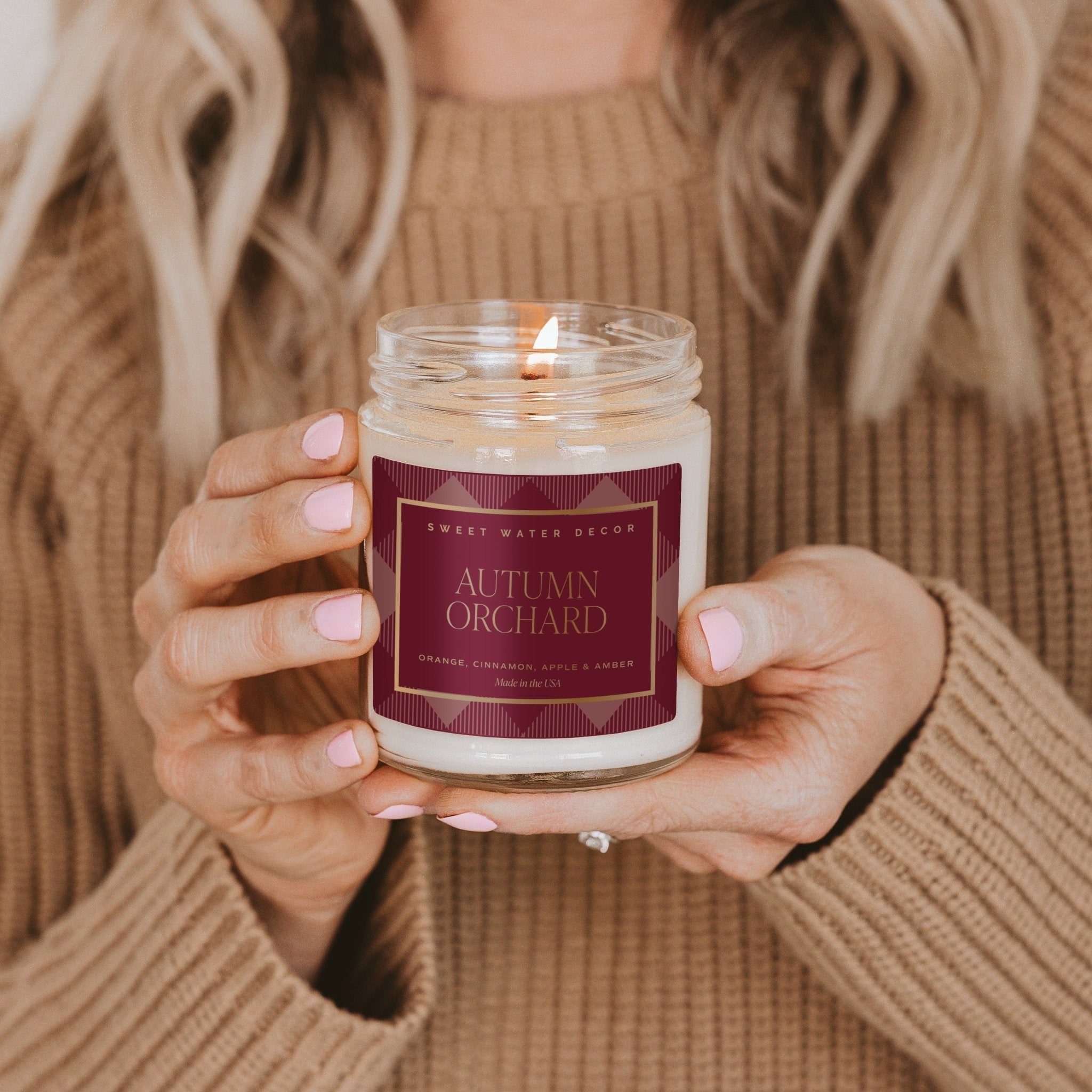 Autumn Orchard Soy Candle - Patterned 9 oz - Clear Jar (Mulled Cider) - My American Goods