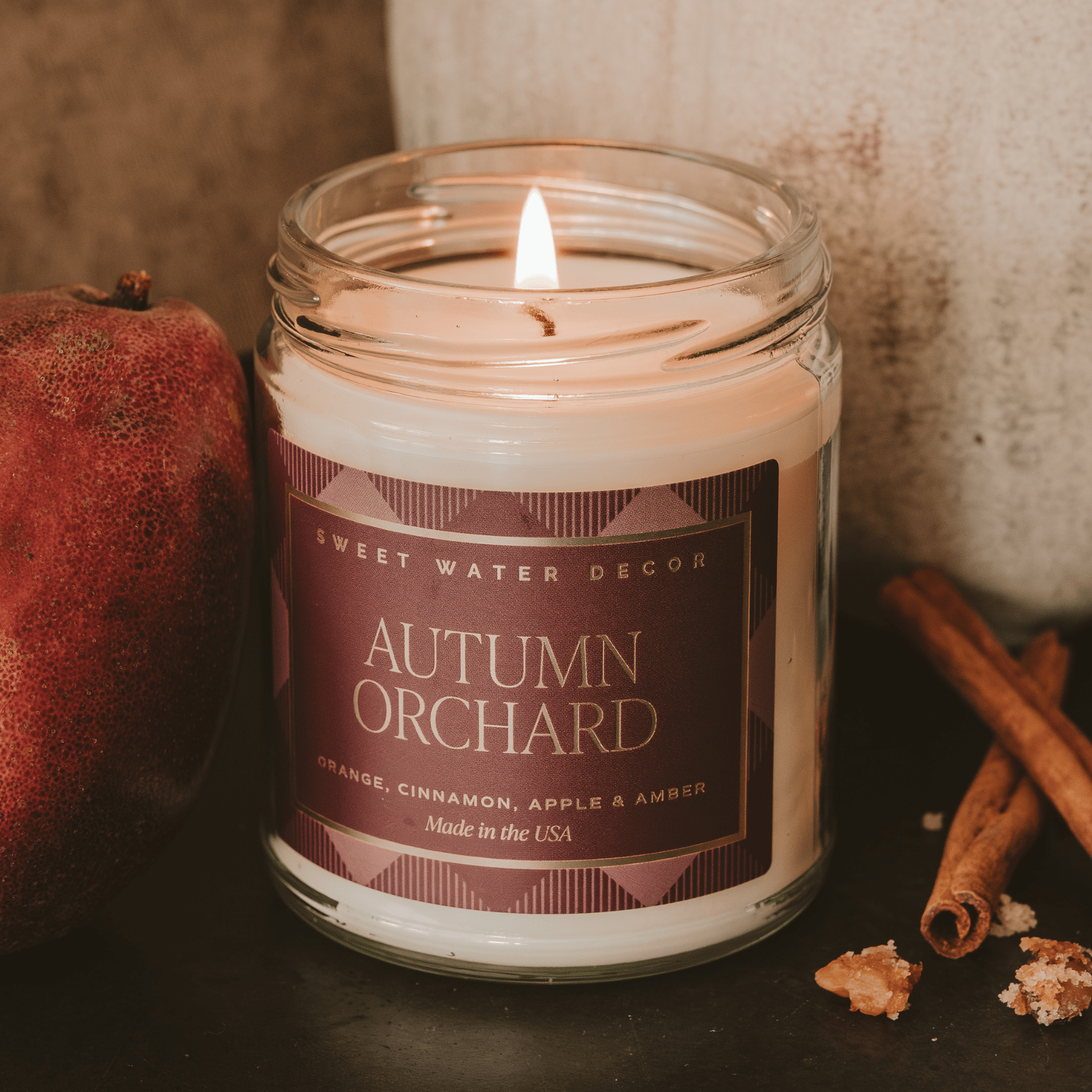 Autumn Orchard Soy Candle - Patterned 9 oz - Clear Jar (Mulled Cider) - My American Goods