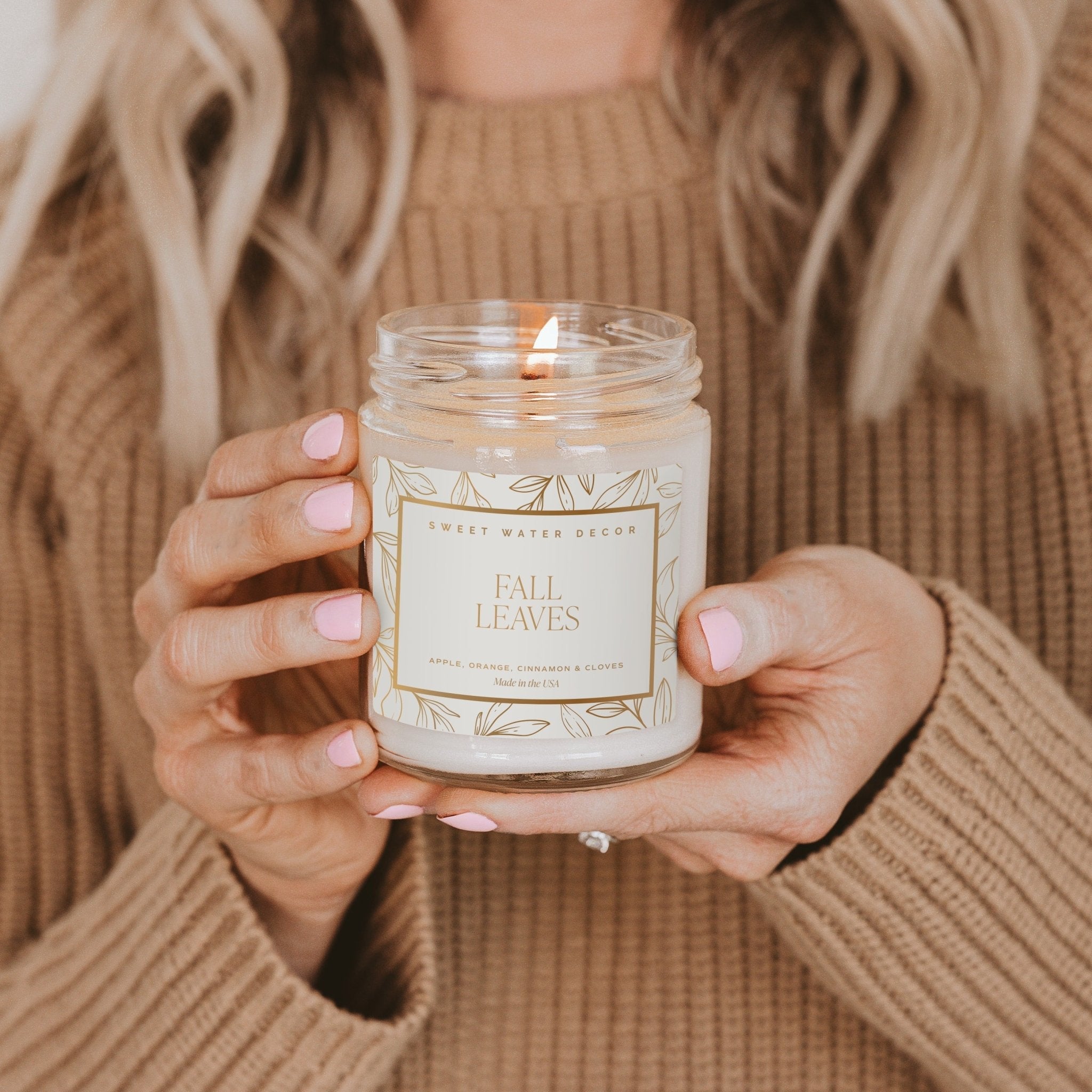 Fall Leaves Soy Candle - Patterned 9 oz - Clear Jar - My American Goods