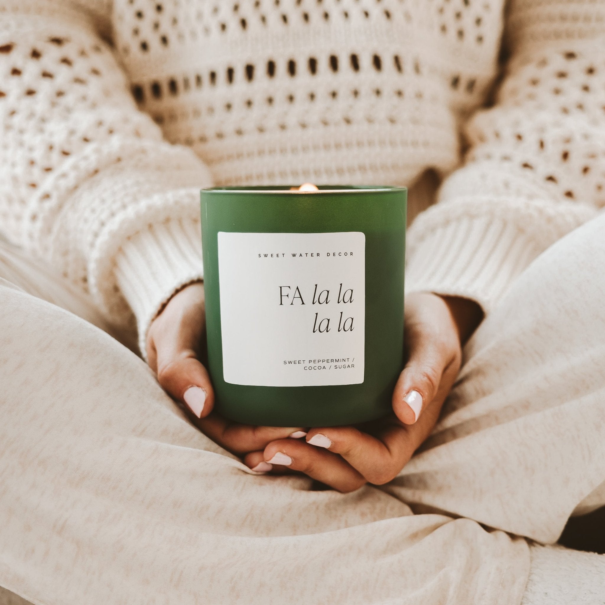 Fa La La La La Soy Candle - Green Matte Jar - 15 oz (Hot Cocoa and Peppermint) - My American Goods
