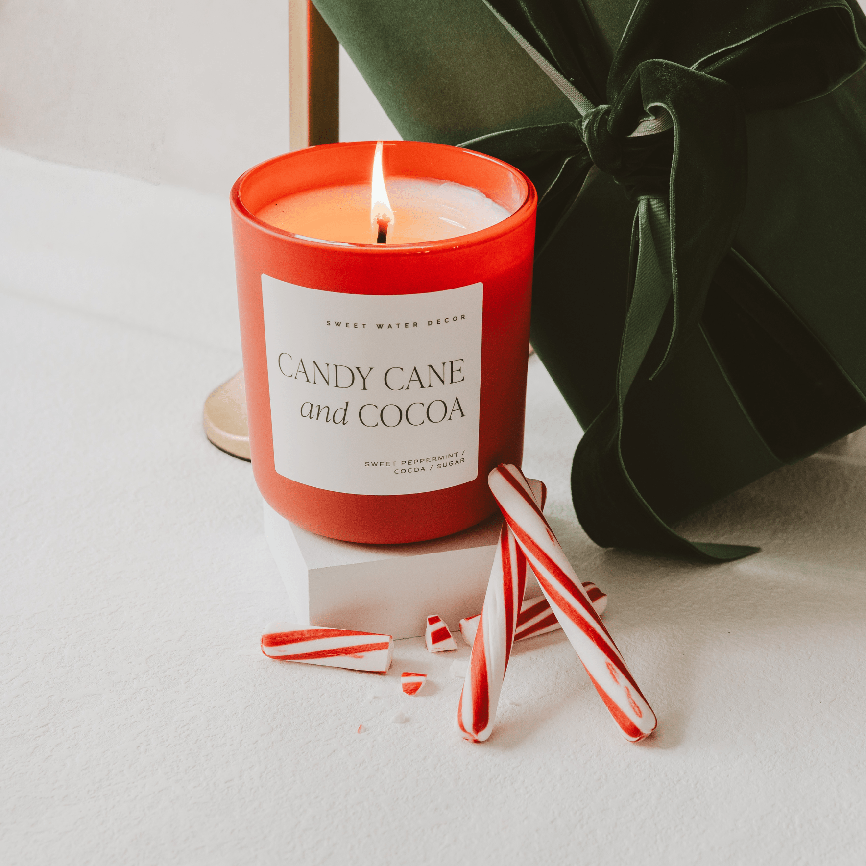 Candy Cane and Cocoa Soy Candle - Red Matte Jar - 15 oz (Hot Cocoa and Peppermint) - My American Goods