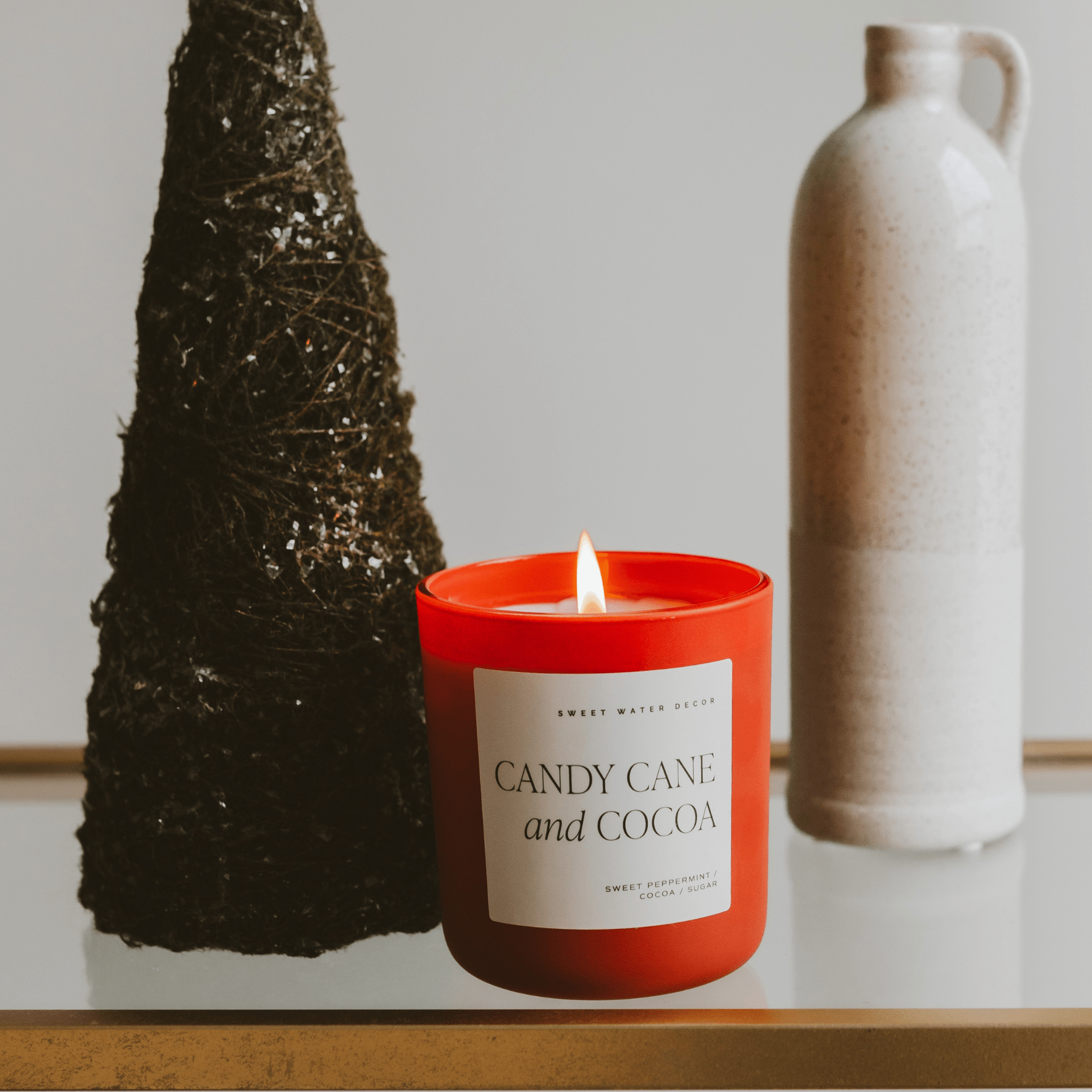 Candy Cane and Cocoa Soy Candle - Red Matte Jar - 15 oz (Hot Cocoa and Peppermint) - My American Goods