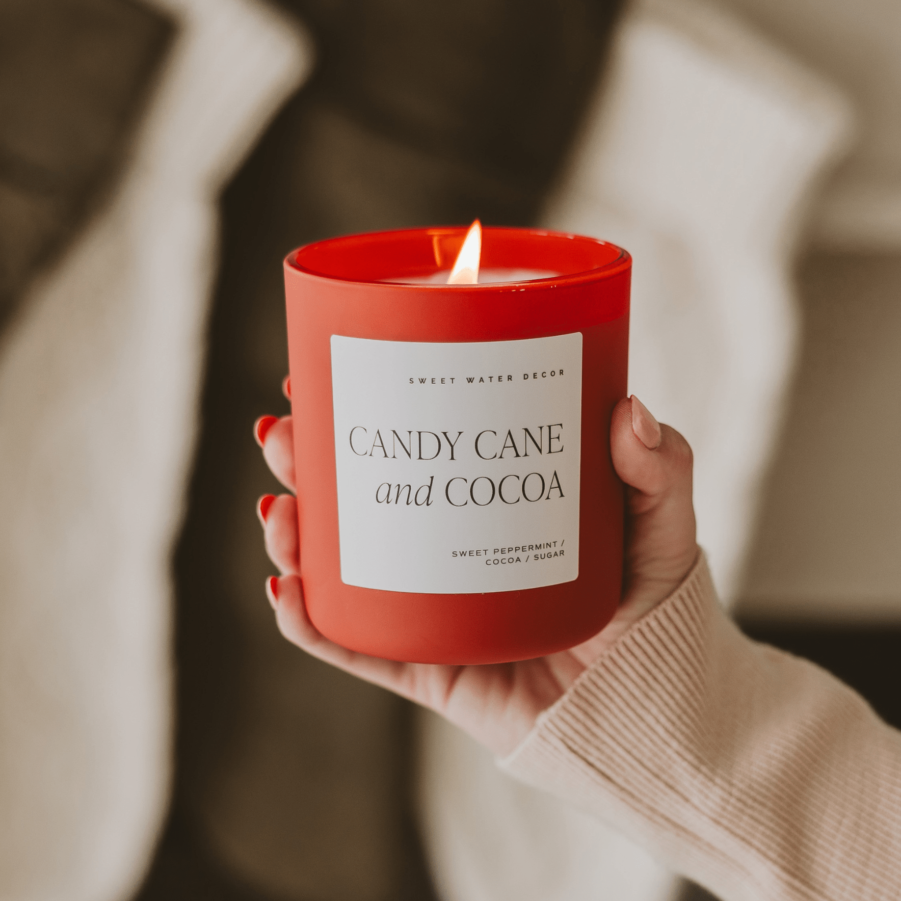 Candy Cane and Cocoa Soy Candle - Red Matte Jar - 15 oz (Hot Cocoa and Peppermint) - My American Goods