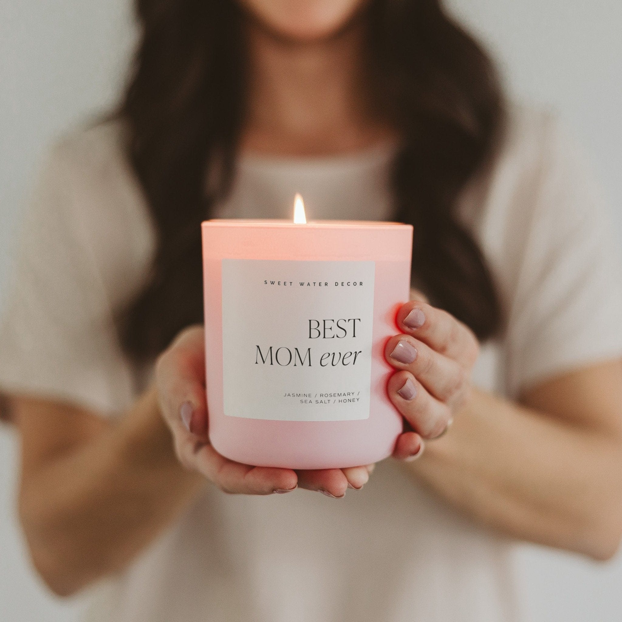 Sweet Water Decor Candles Best Mom Ever Soy Candle - Pink Matte Jar - 15 oz (Wildflowers and Salt)