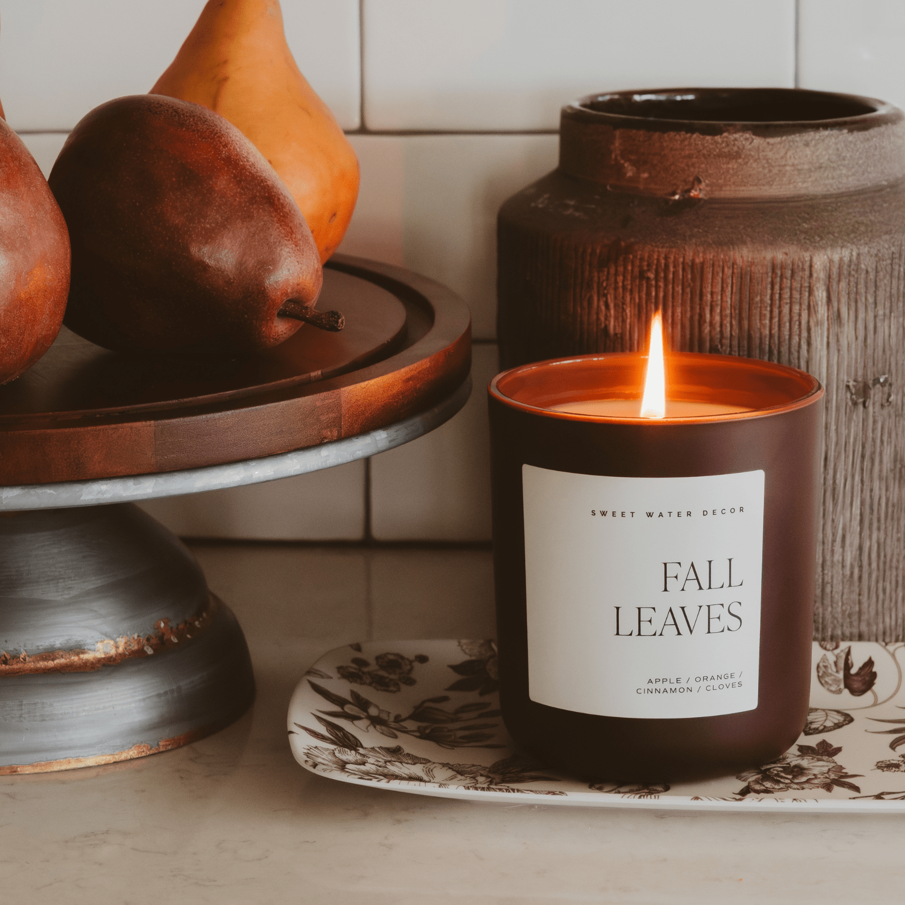 Sweet Water Decor Candles Fall Leaves Soy Candle - Brown Matte Jar - 15 oz