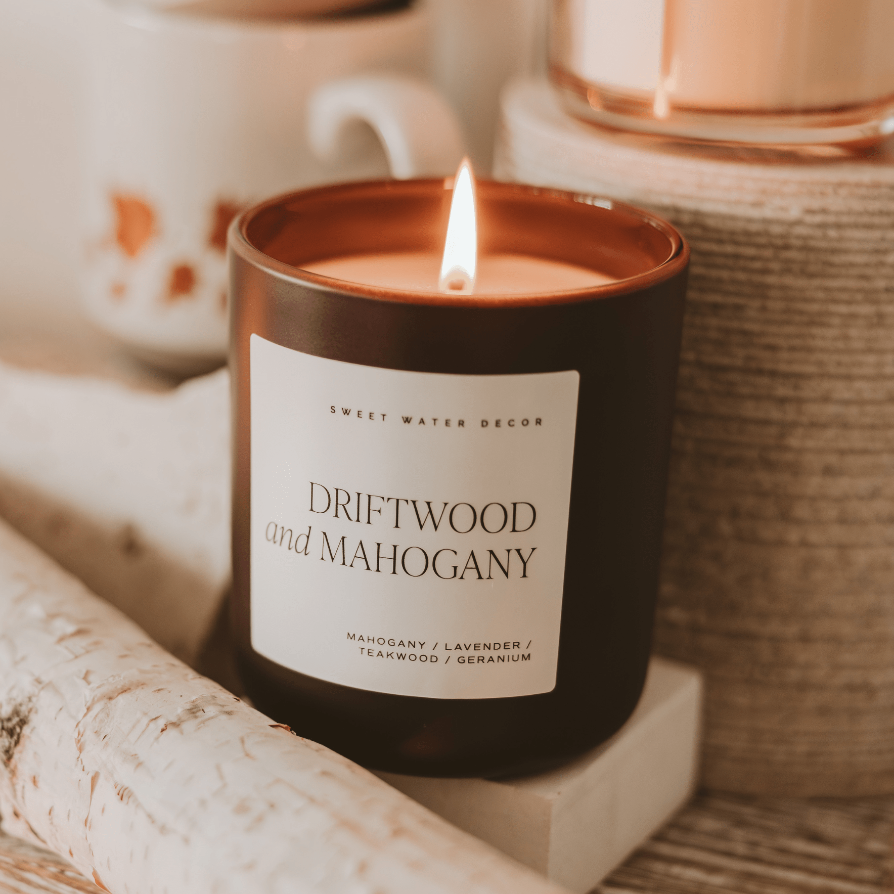 Sweet Water Decor Candles Driftwood and Mahogany Soy Candle - Brown Matte Jar - 15 oz