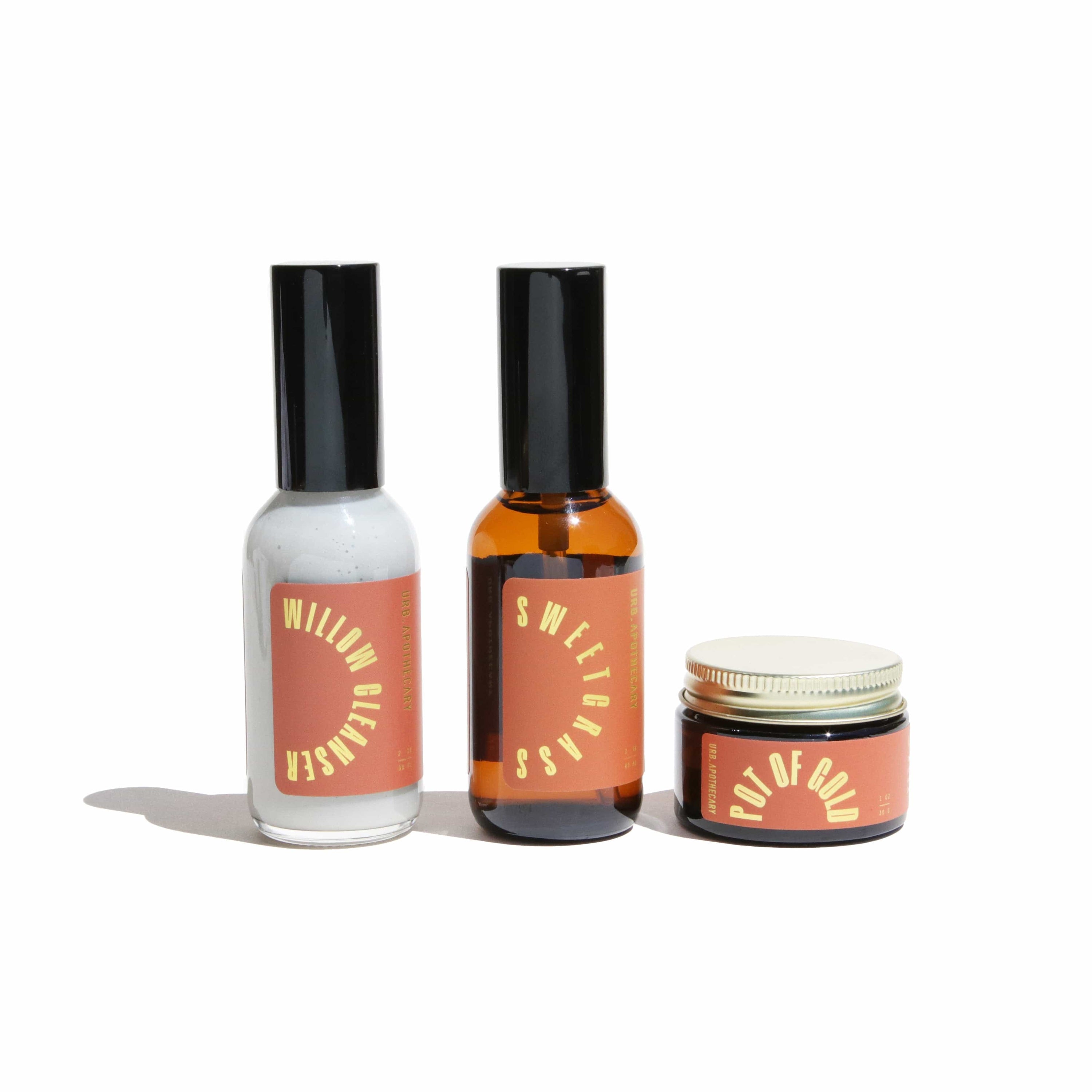 URB APOTHECARY CLEANSER Full-Size / Willow/ Sweetgrass Mist/ Pot of Gold Balm Daily Cleansing Bundle with Willow Cleanser - Prone Skin