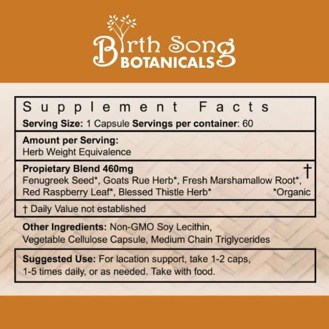 Birth Song Botanicals Co. Tinctures Let There Be Milk! Liquid Vegetarian Capsules