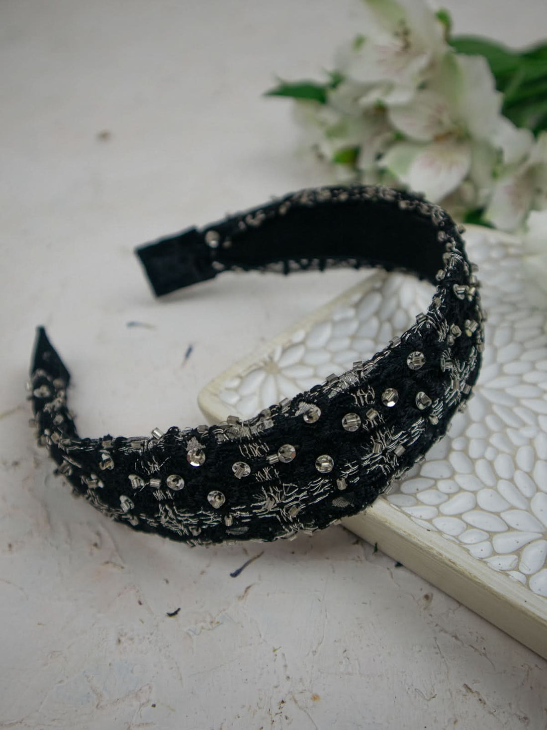 Celine Beaded Black Headband - My American Goods