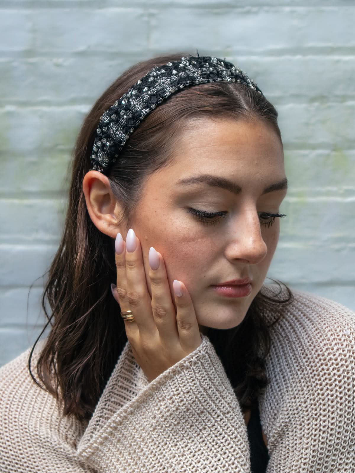 Ash & Rose Celine Beaded Black Headband