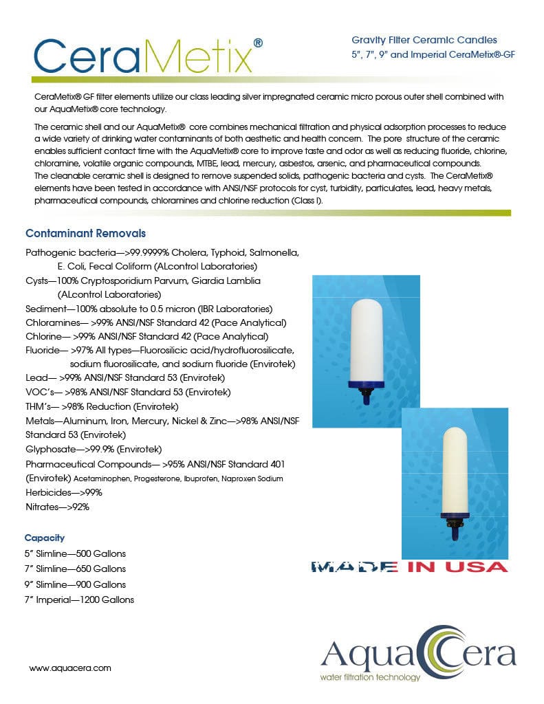 Sertodo Water Dispensers CeraMetix® 7" Slimline GF Gravity Filter - Chloramine, Lead, Fluoride & PFAS Reduction