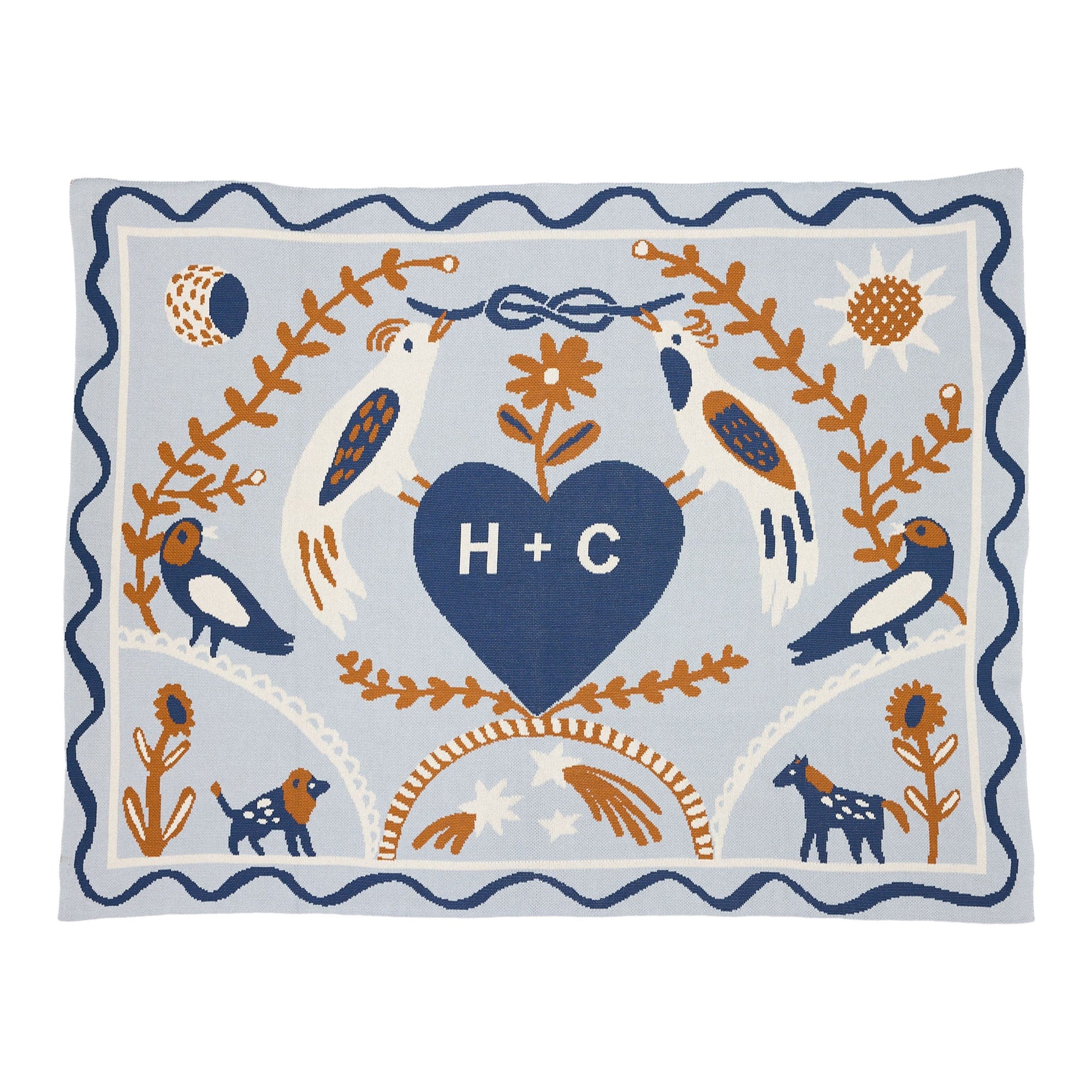 Biquette Throw Blanket Gold Indigo in Egyptian Cotton Ceremony Throw Blanket