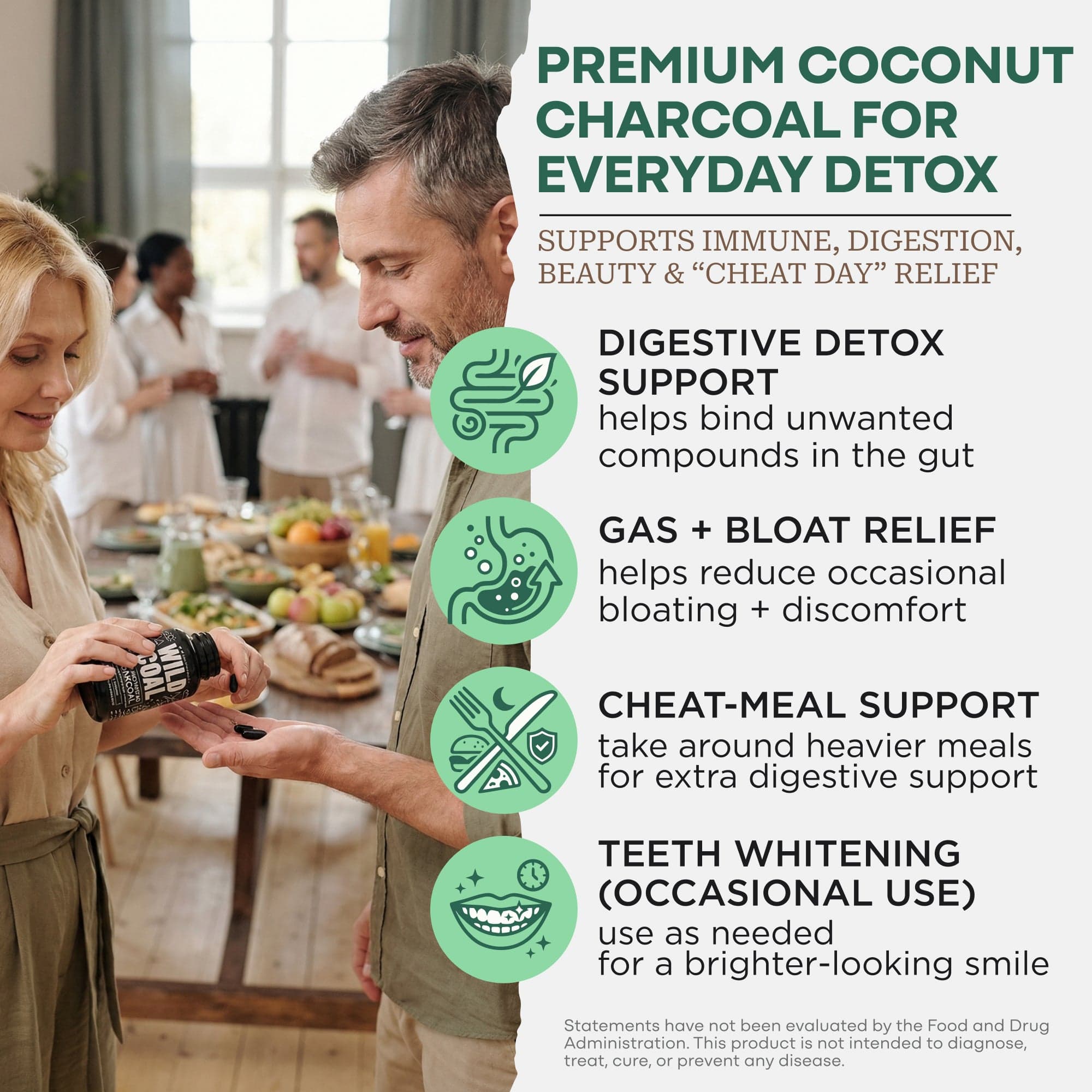 Wild Foods Supplements Activated Charcoal Capsules – 100% Organic Coconut Shells