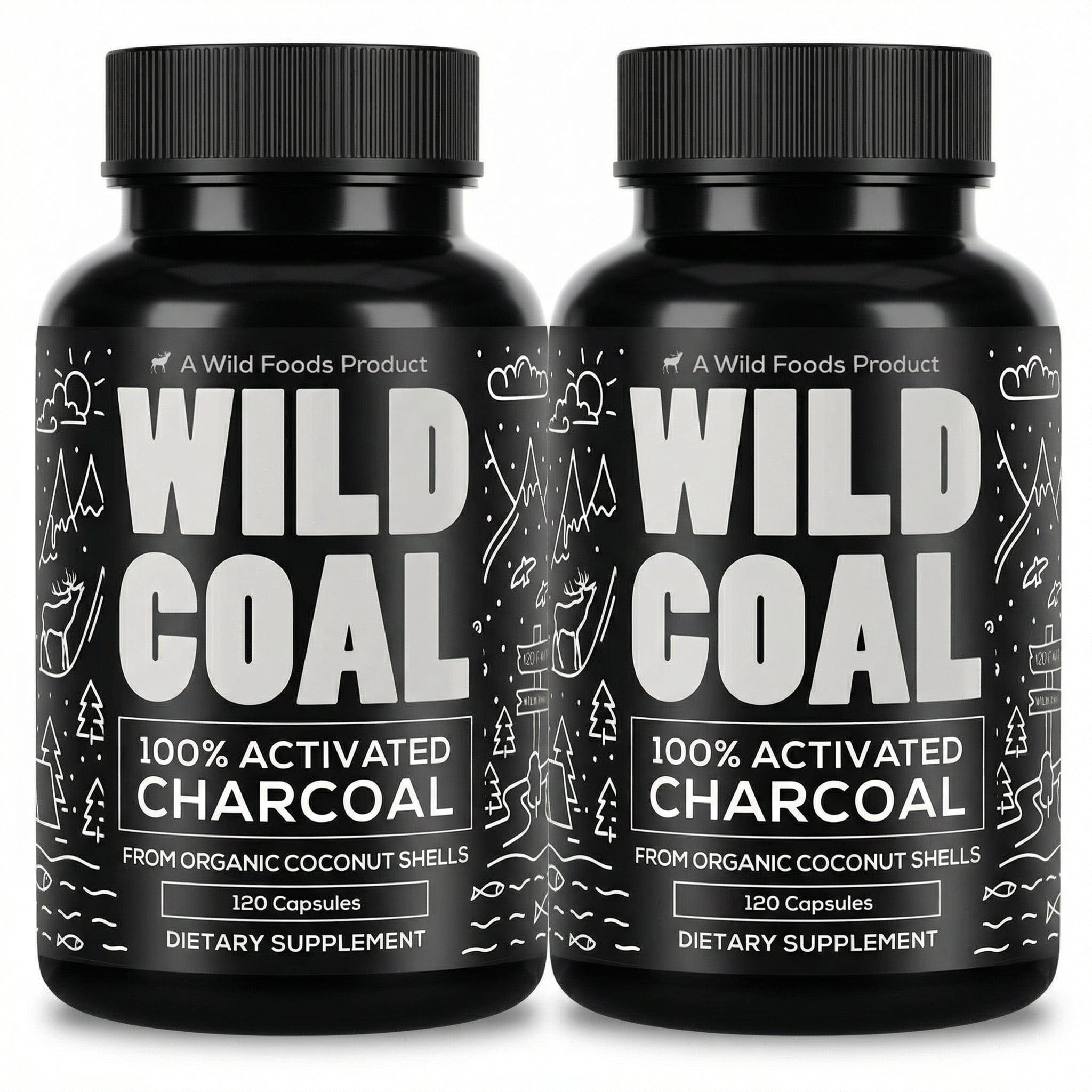 Wild Foods Supplements Activated Charcoal Capsules – 100% Organic Coconut Shells