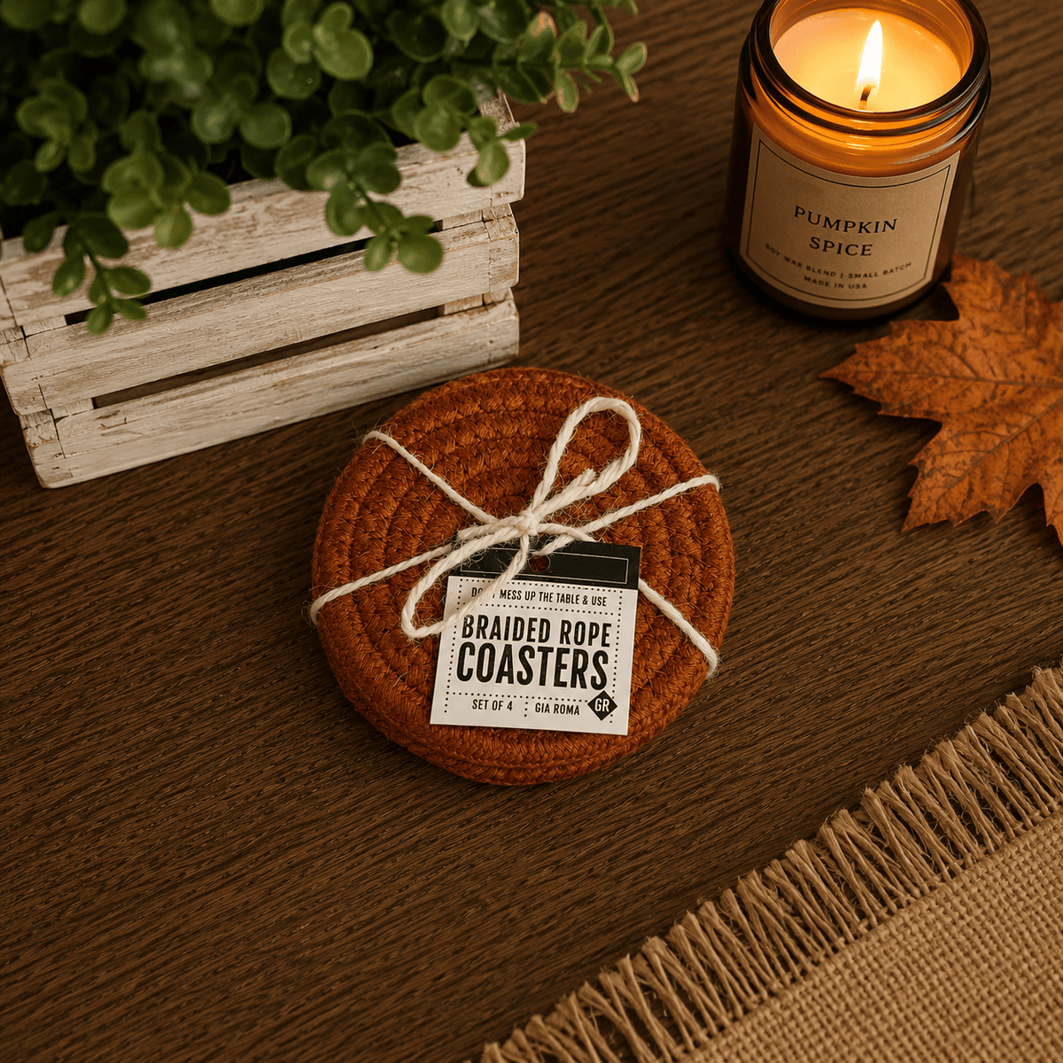 Gia Roma Coaster Rust Orange Solid / 4pk Fall Fabric Coasters