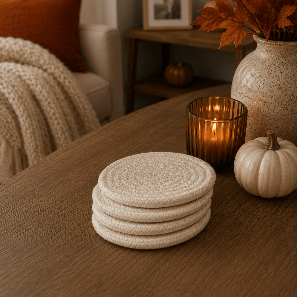 Gia Roma Coaster Cream Solid / 4pk Fall Fabric Coasters