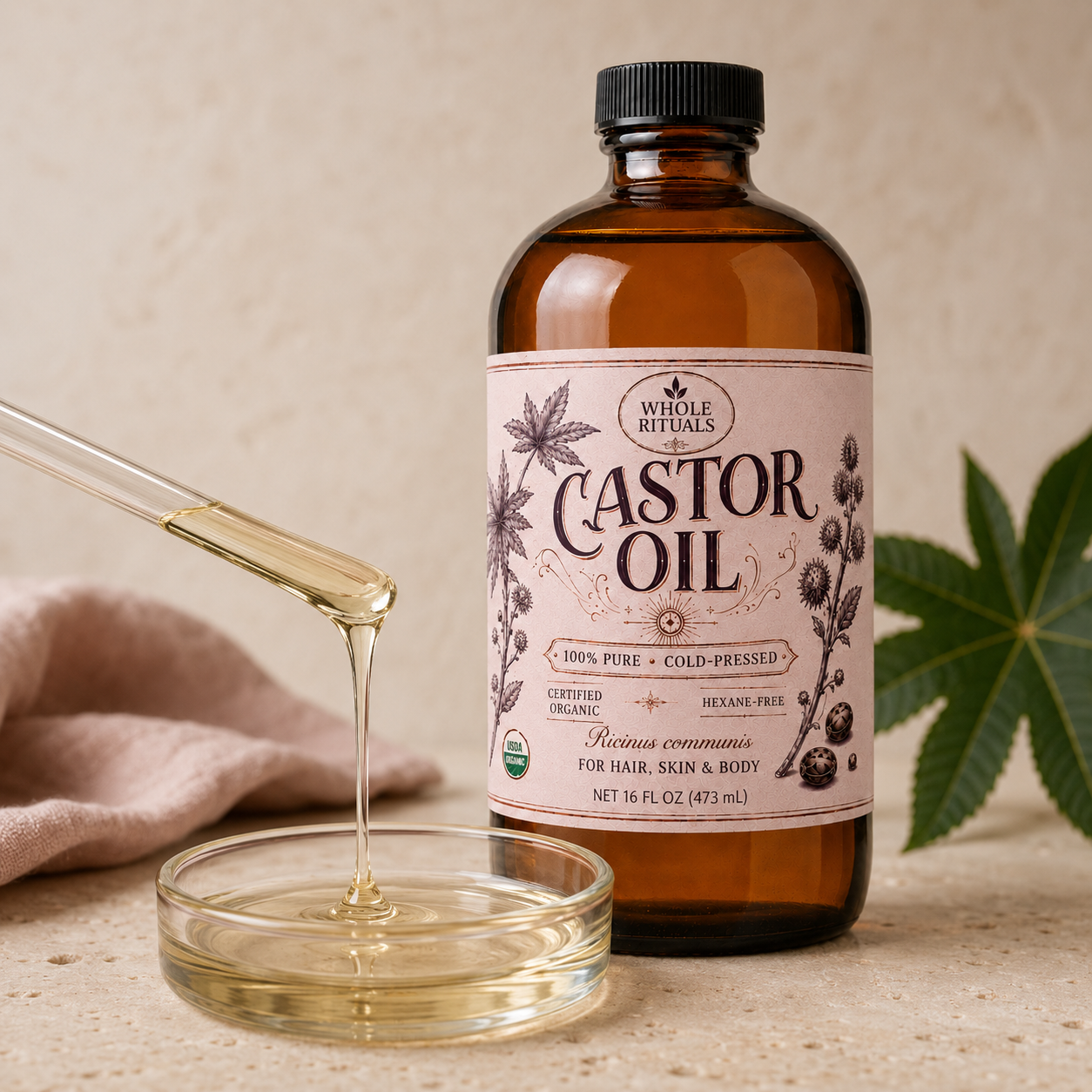 Organic Castor Oil – Cold-Pressed & Hexane-Free