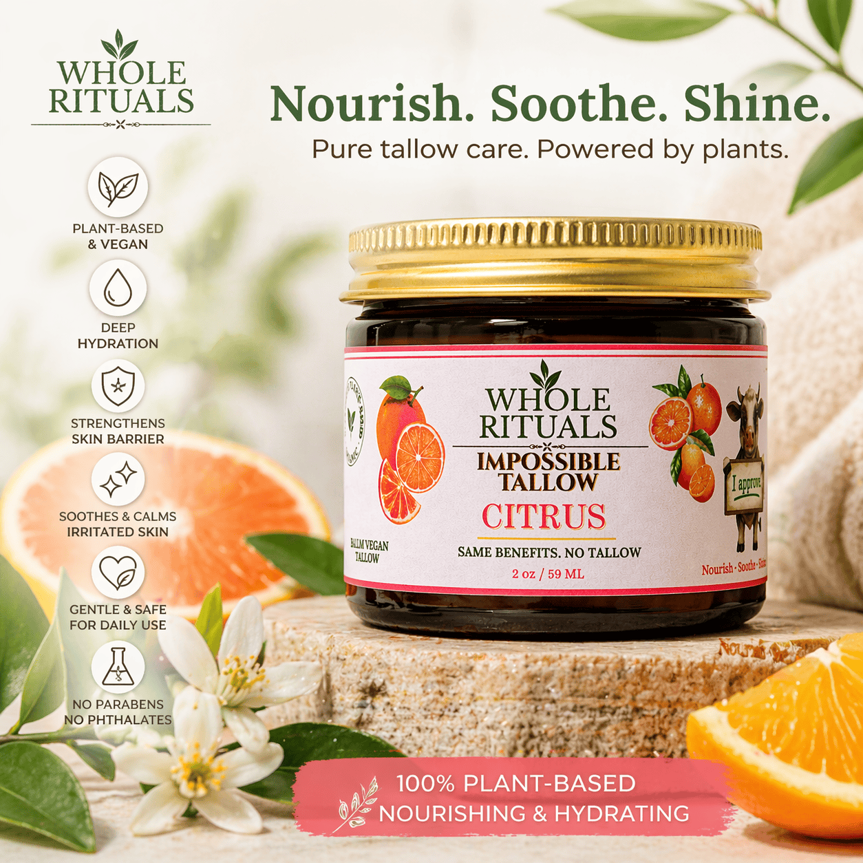 Whole Rituals Face Moisturizer Citrus Vegan Tallow Alternative Moisturizing Balm