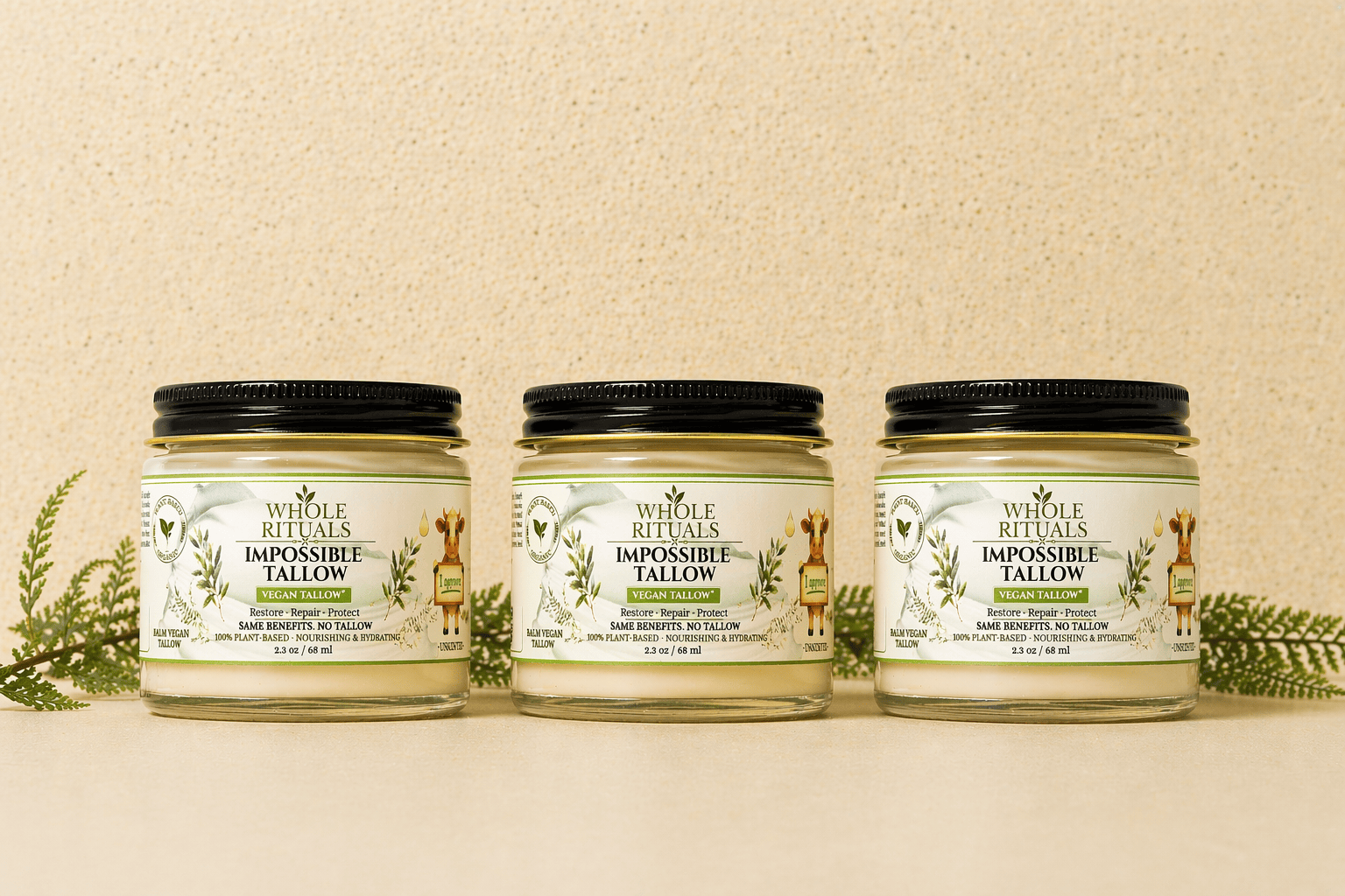 Whole Rituals Face Moisturizer 3 Pack - Save 15% (Best Value) Vegan Tallow Moisturizer - Unscented