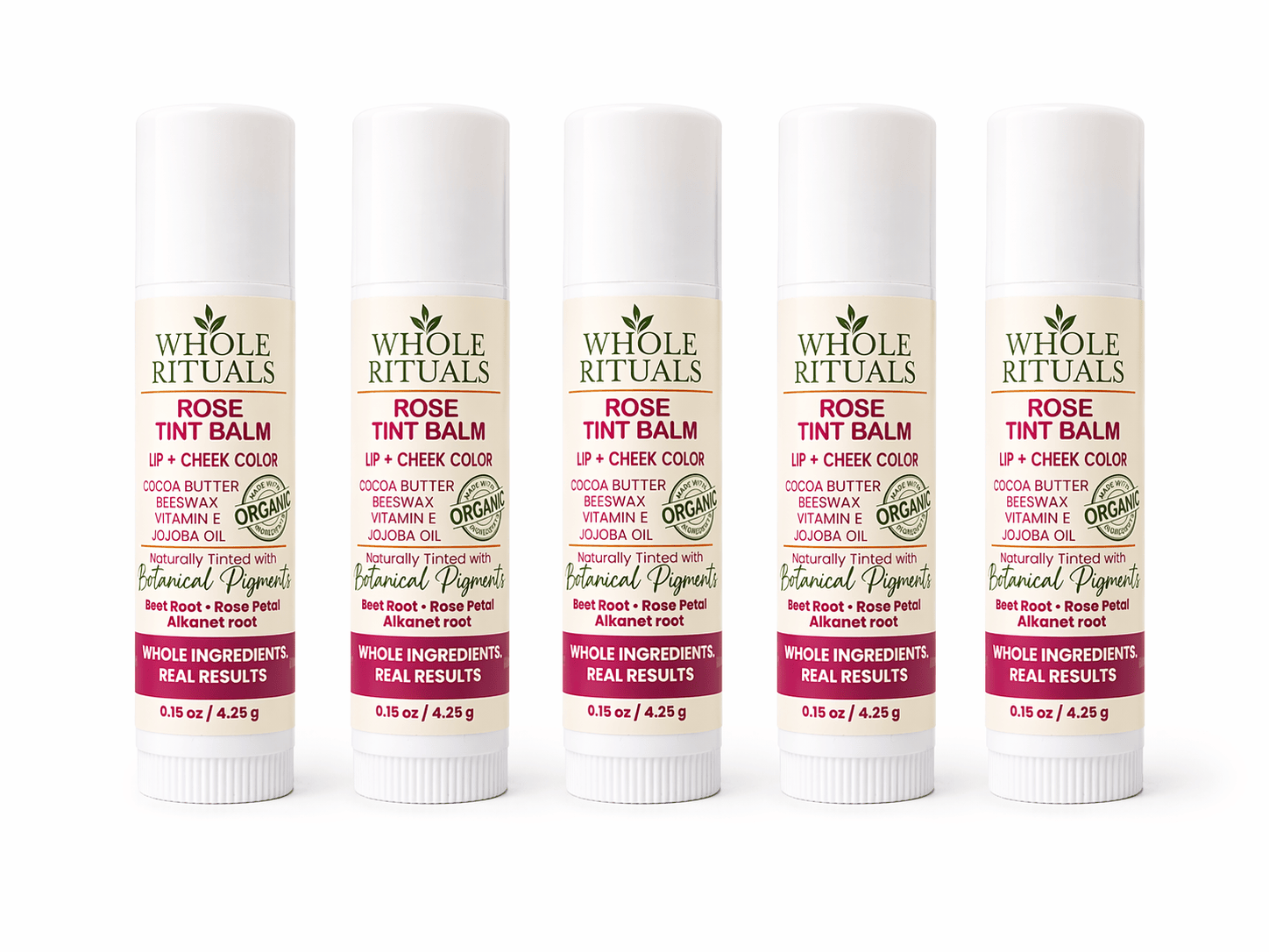 Whole Rituals Lip Balms 5 Pack - 10% OFF (Best Value) Rose Tint Balm – Lip + Cheek Color with Organic Ingredients