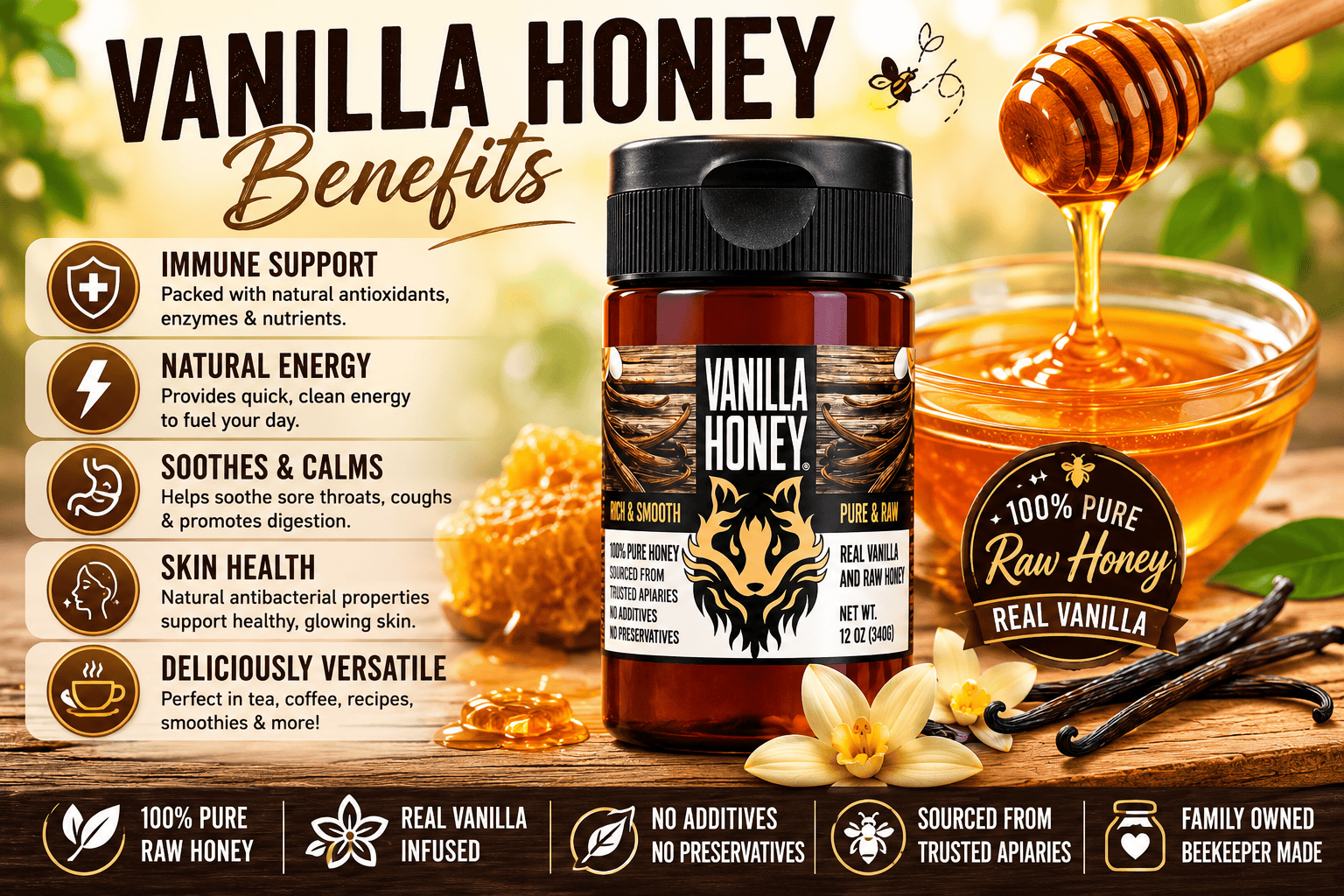 Honey Badgers Bee Farm Honey Honey Badgers Vanilla Honey