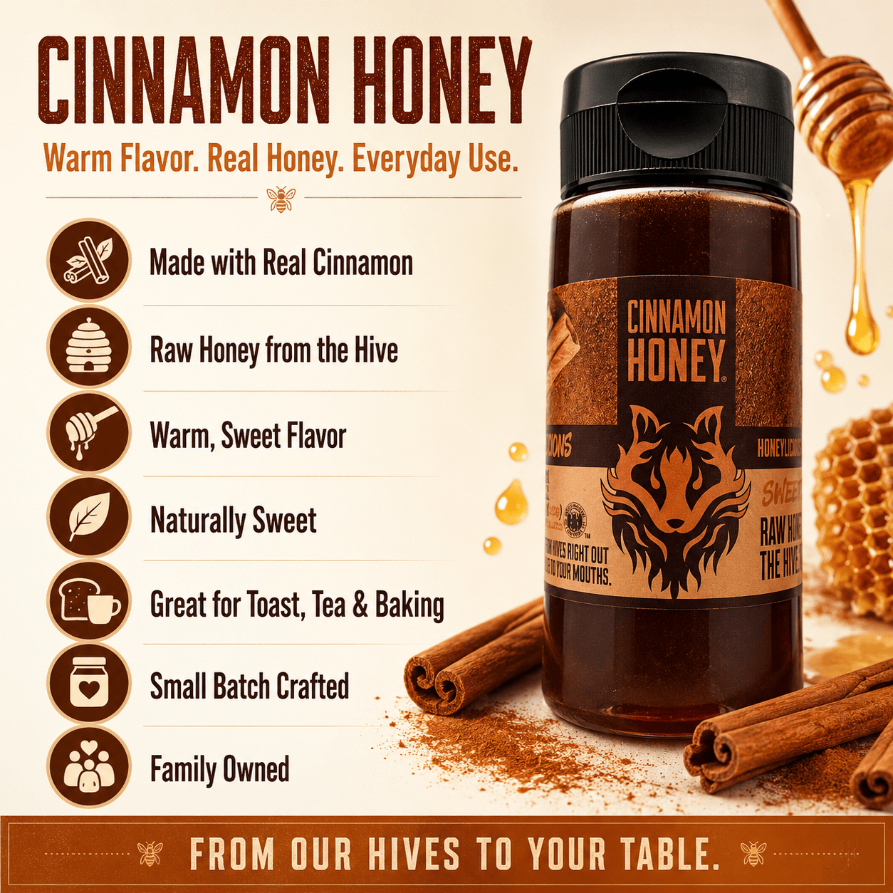 Honey Badgers Bee Farm Honey Cinnamon Honey