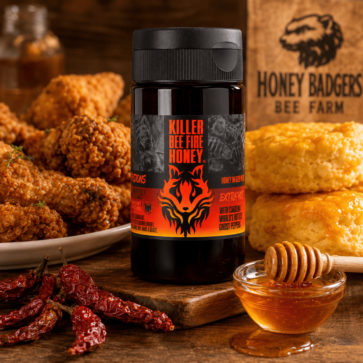 Honey Badgers Bee Farm Hot Honey Killer Bee - Fire Honey - All Natural - Hot Honey