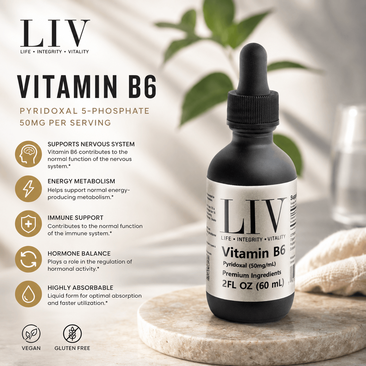 LIV Vitamin B6 Pyridoxal Liquid (5-Phosphate 50mg, 60 servings)