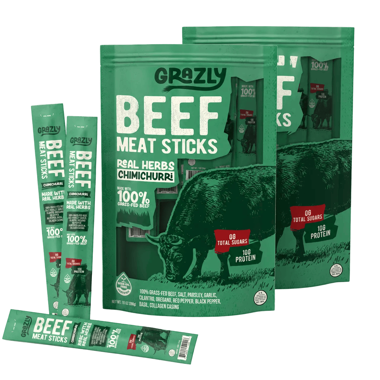 Grazly 20 Pack Chimichurri Beef Meat Sticks
