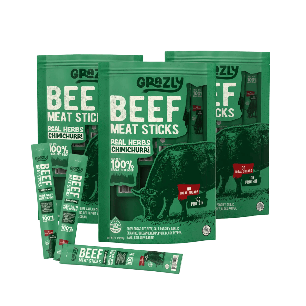 Grazly 30 Pack Chimichurri Beef Meat Sticks