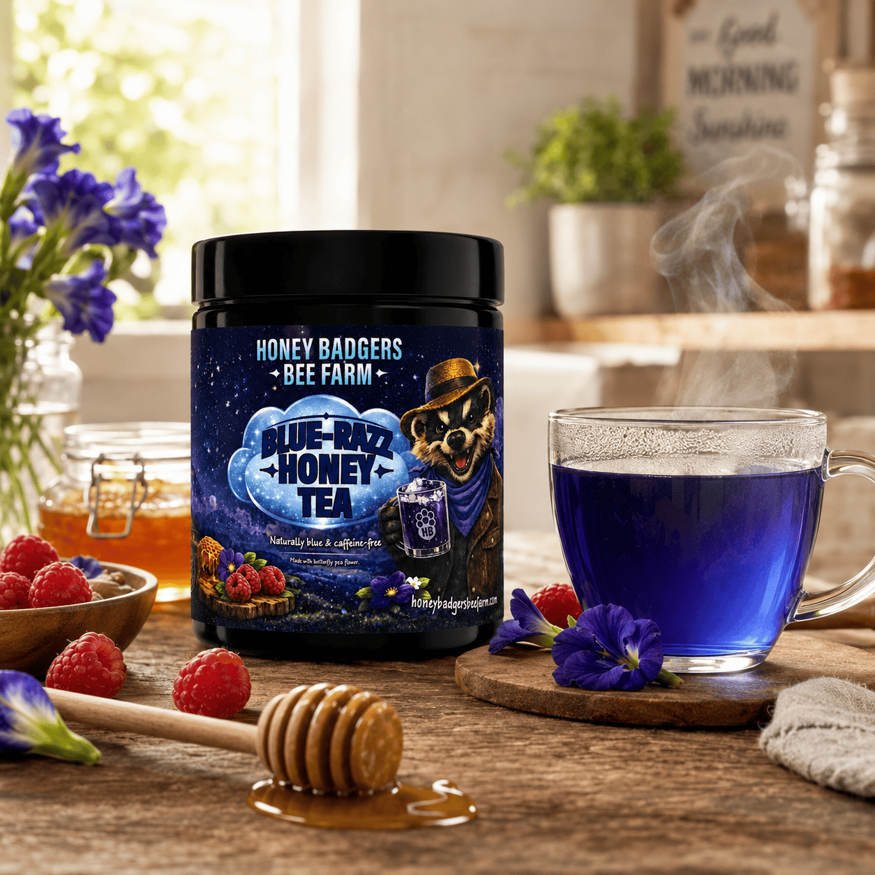 Honey Badgers Bee Farm All natural Tea Blue Razz Honey Tea