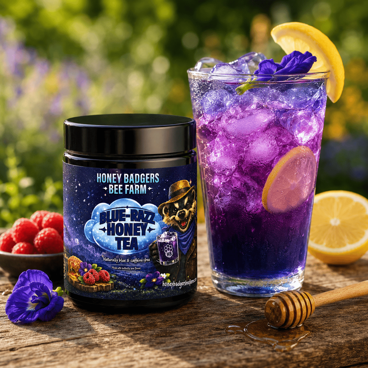 Honey Badgers Bee Farm All natural Tea Blue Razz Honey Tea
