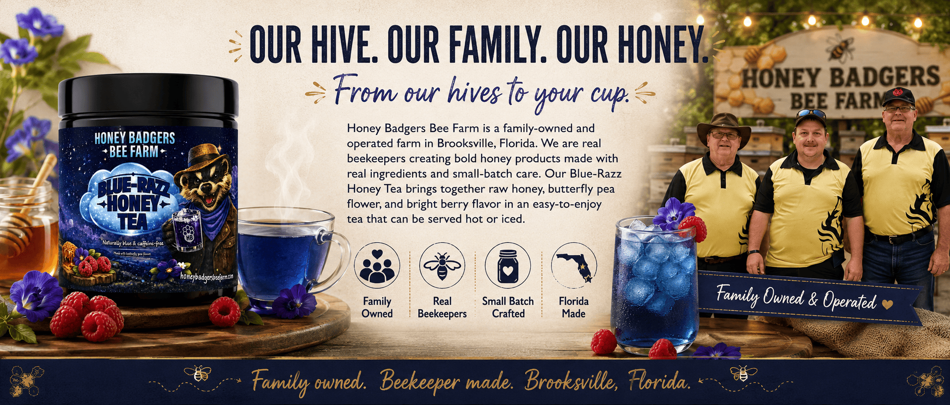 Honey Badgers Bee Farm All natural Tea Blue Razz Honey Tea