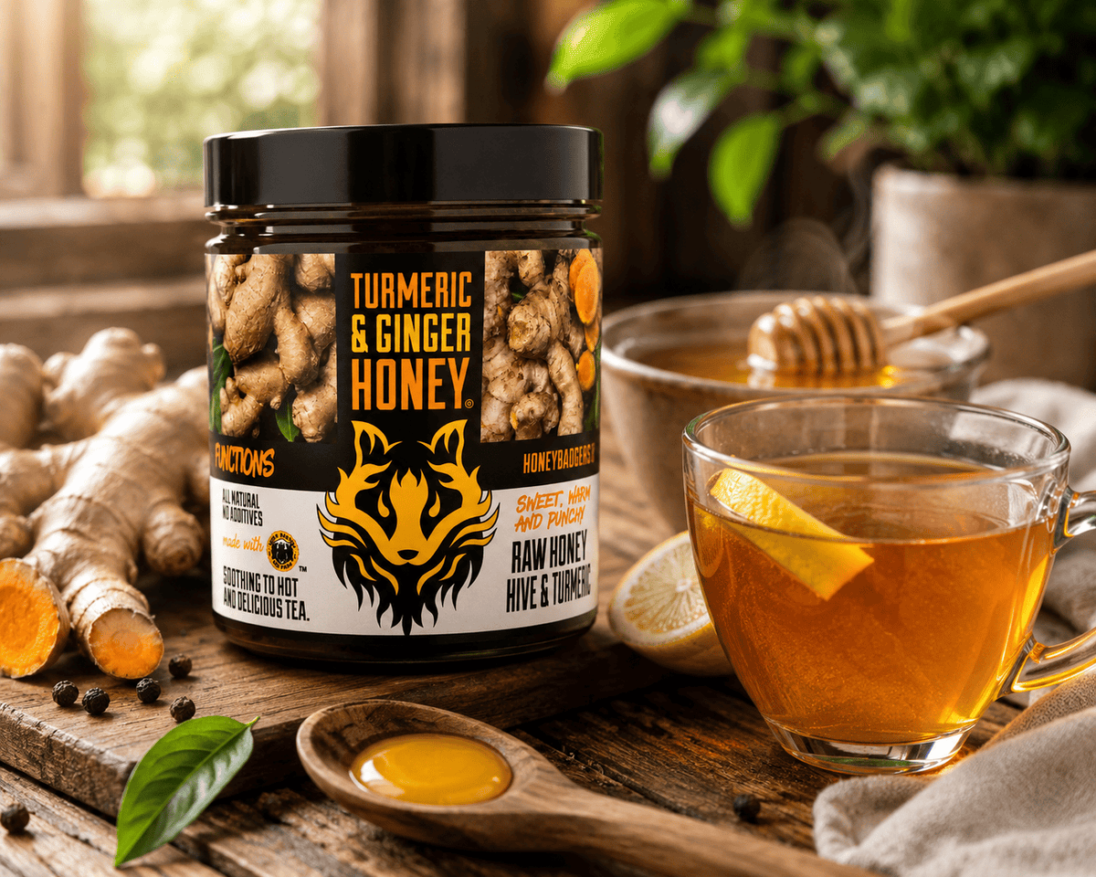 Honey Badgers Bee Farm All natural Tea Turmeric & Ginger Honey