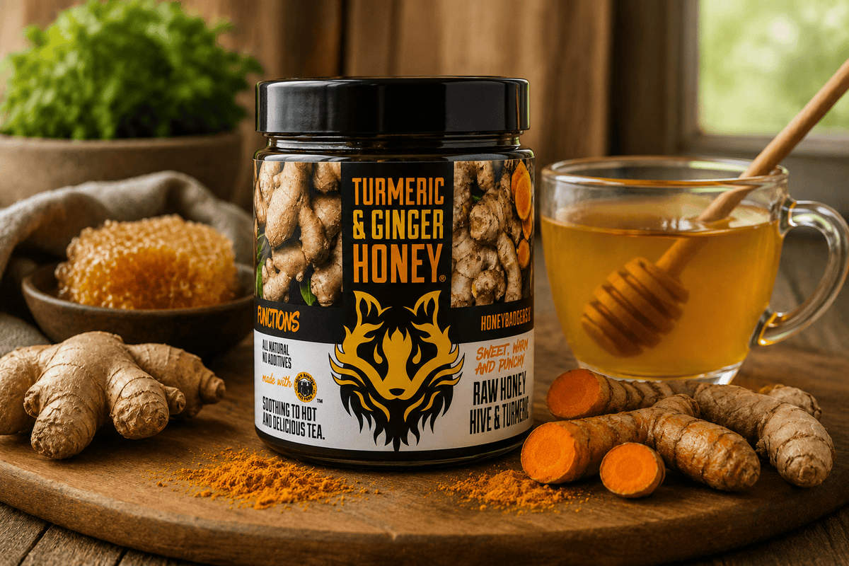 Honey Badgers Bee Farm All natural Tea Turmeric & Ginger Honey