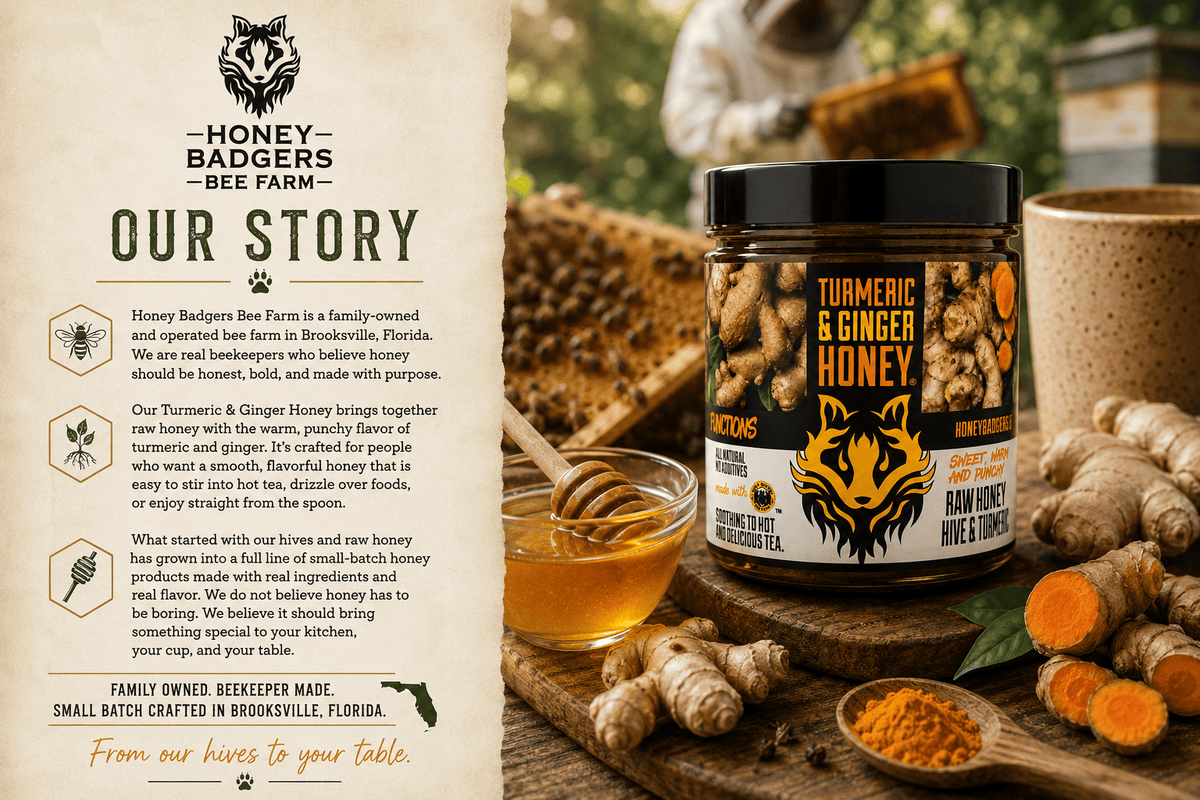 Honey Badgers Bee Farm All natural Tea Turmeric & Ginger Honey