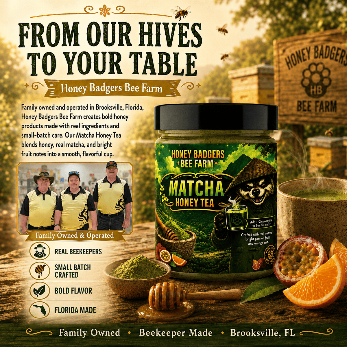 Honey Badgers Bee Farm All natural Tea Matcha Green Honey Tea