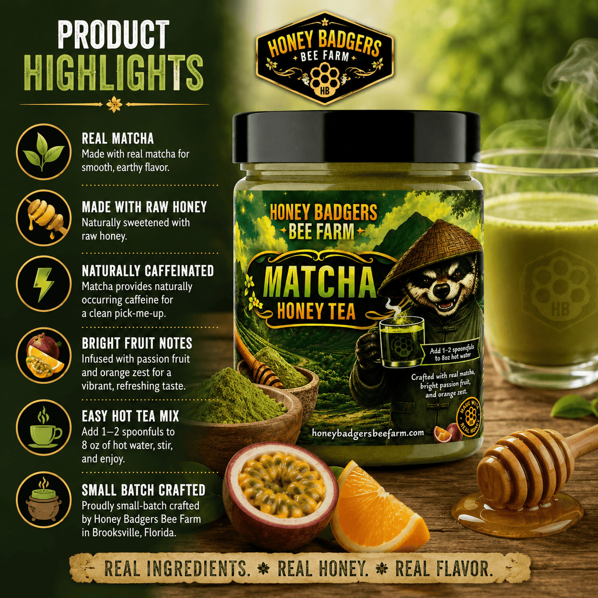 Honey Badgers Bee Farm All natural Tea Matcha Green Honey Tea