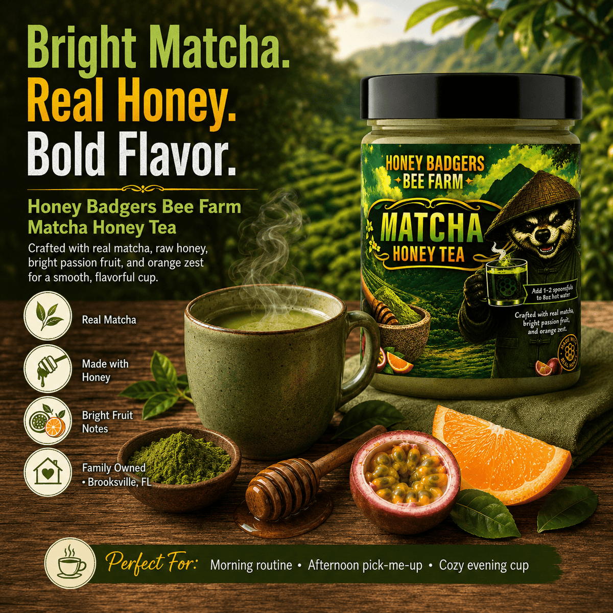 Honey Badgers Bee Farm All natural Tea Matcha Green Honey Tea