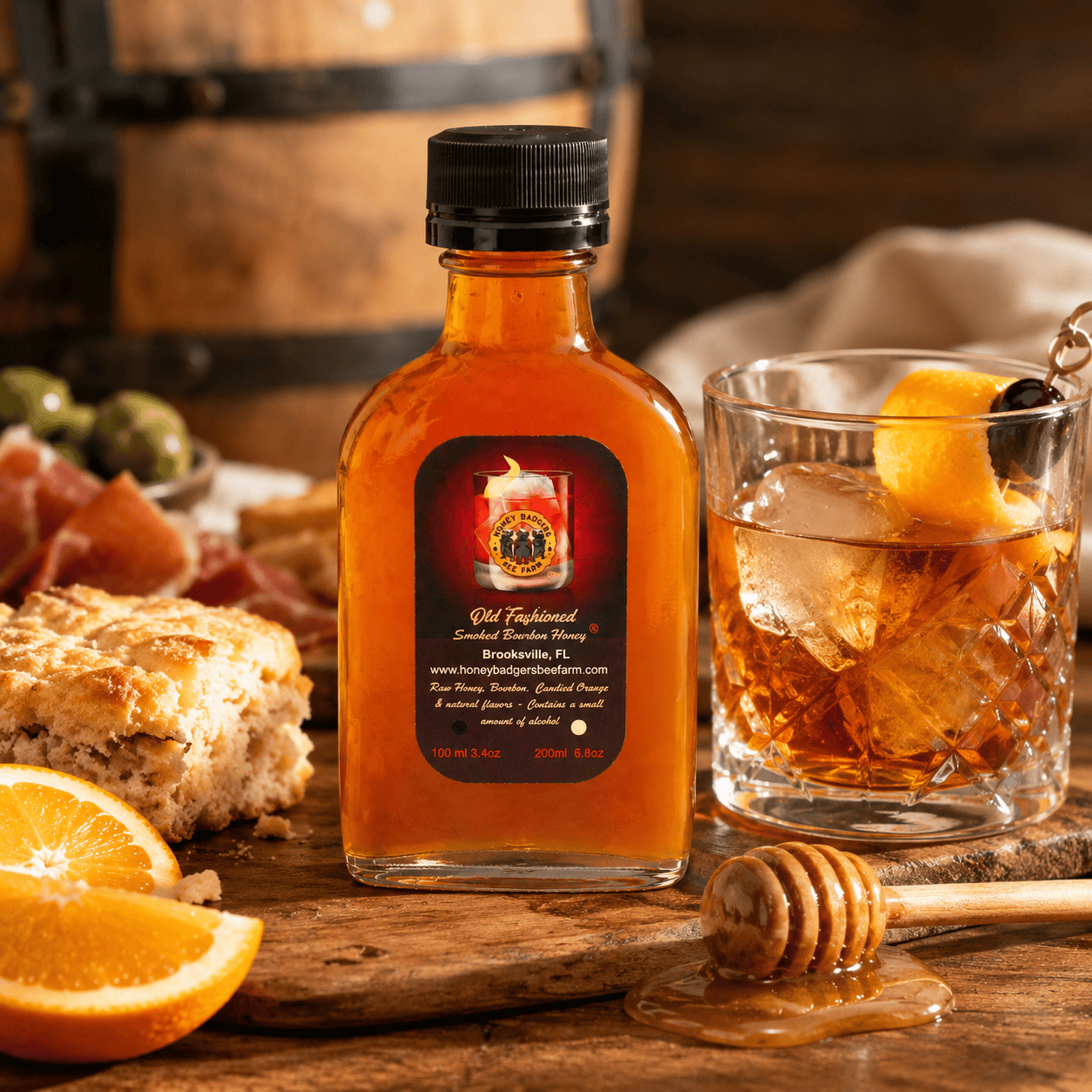 Honey Badgers Bee Farm Honey Old Fashion Smoked Bourbon Honey