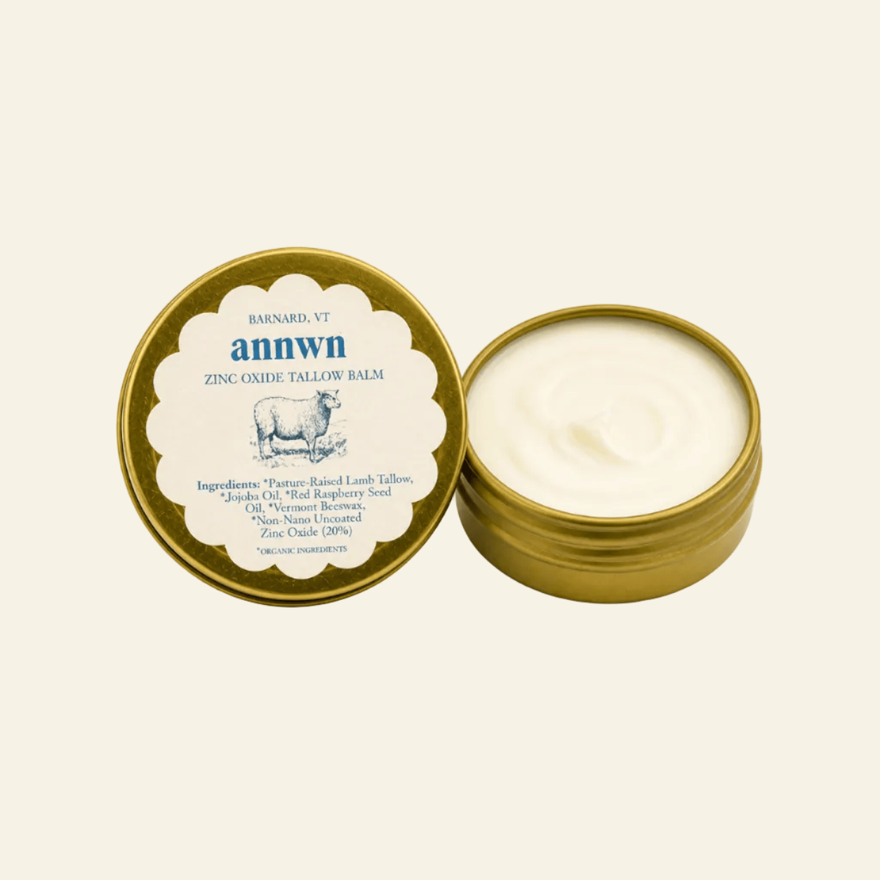 Annwn Sunscreen 1 oz (Tin) Zinc Oxide Lamb Tallow Balm – Mineral Barrier Balm – Unscented