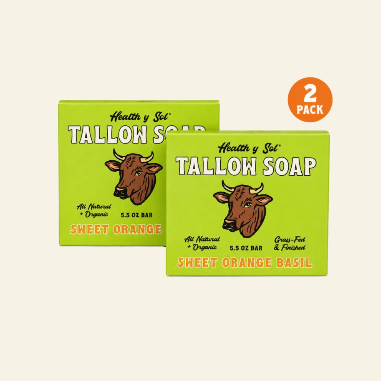 Health y Sol Bar Soap Two Pack Sweet Orange Basil Grass-Fed Tallow Bar Soap 5.5 oz