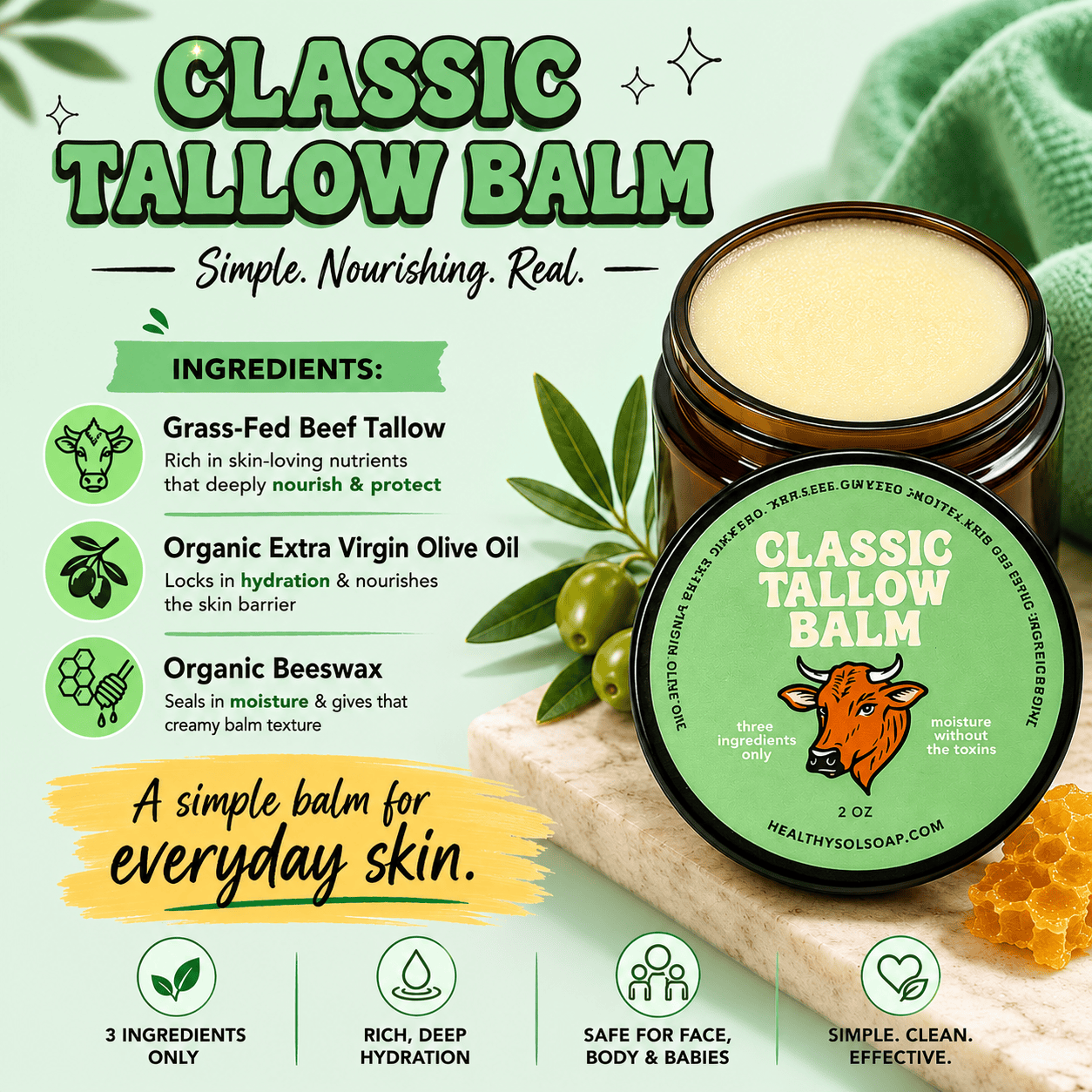 Health y Sol Moisturizer Classic Tallow Balm – 2 oz